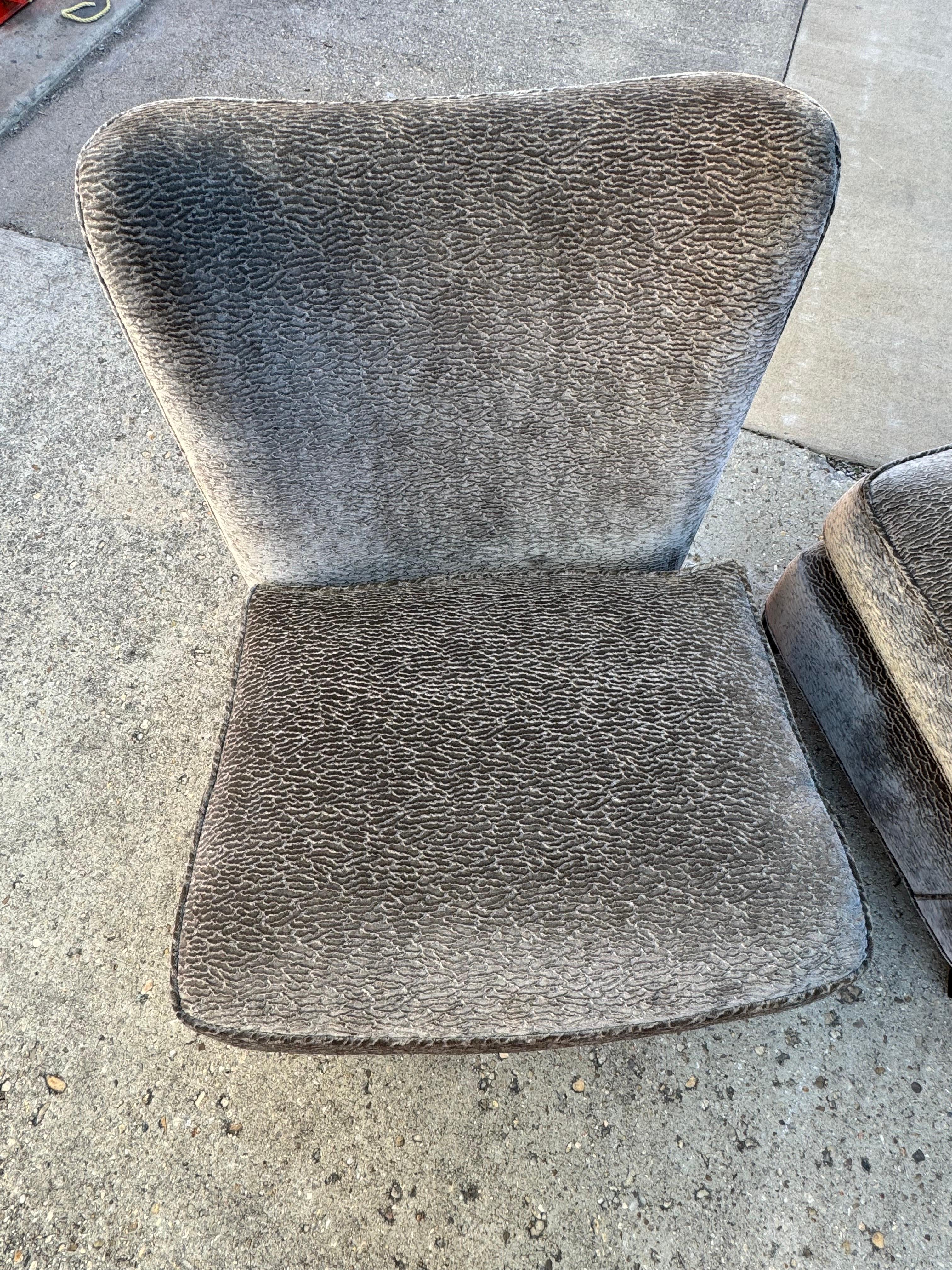 20th Century Barbara Barry for Baker Pair of Grey Chenille Slipper Chairs  For Sale