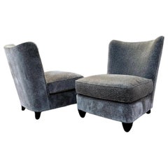 Barbara Barry for Baker Pair of Grey Chenille Slipper Chairs