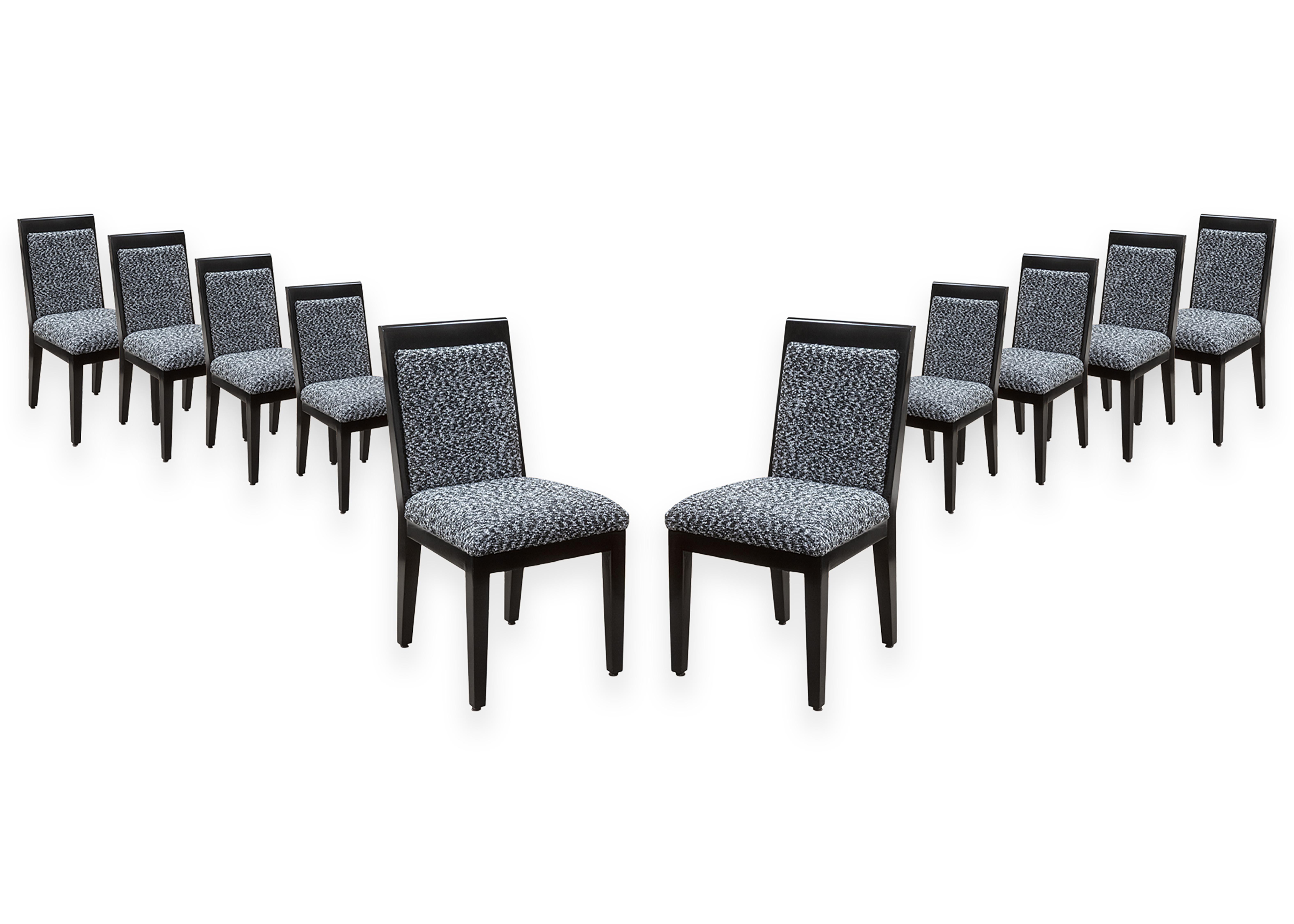 Barbara Barry pour Baker & Black Ensemble de 10 chaises de salle à manger en tissu laqué noir et blanc en vente 5