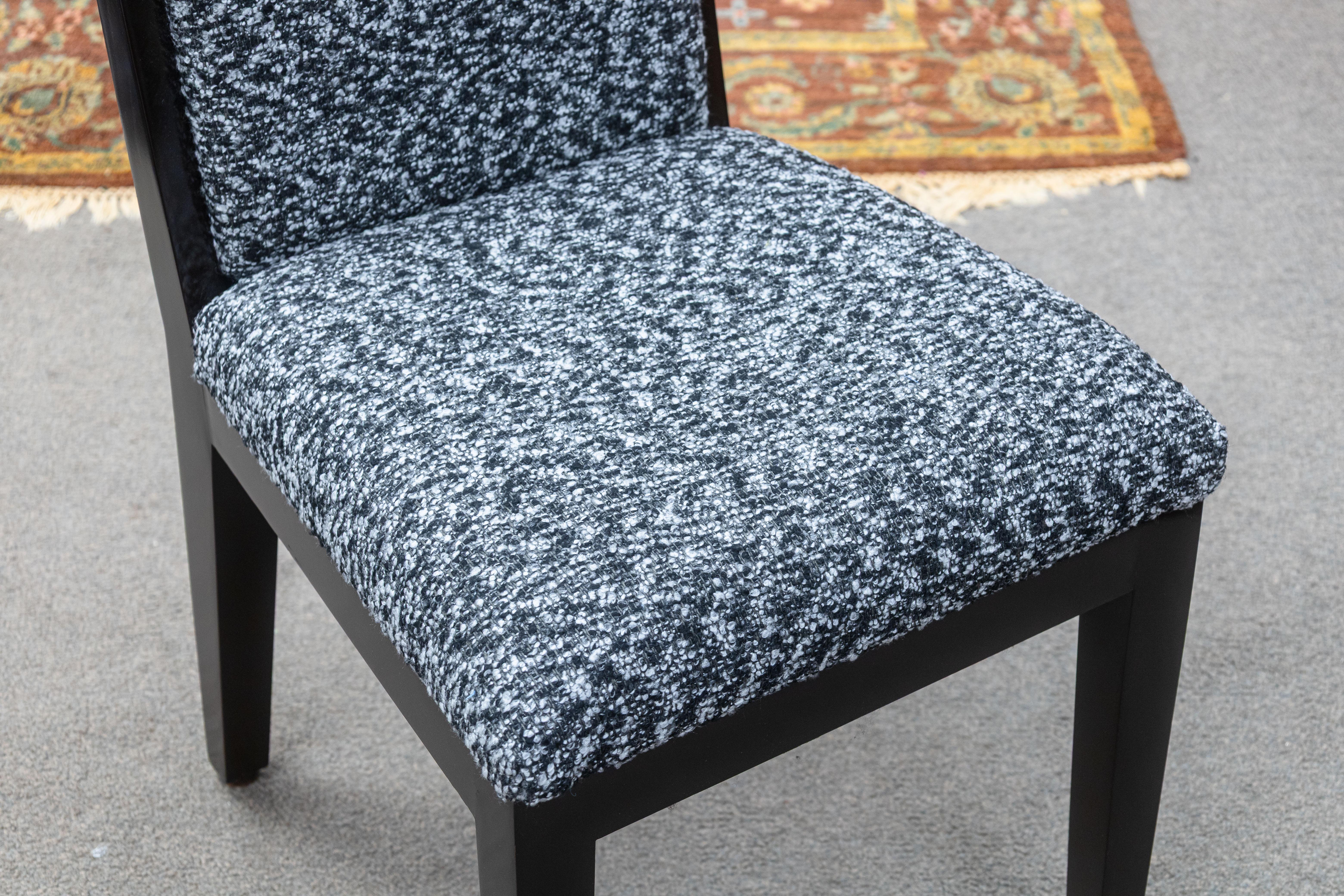 Barbara Barry pour Baker & Black Ensemble de 10 chaises de salle à manger en tissu laqué noir et blanc en vente 1