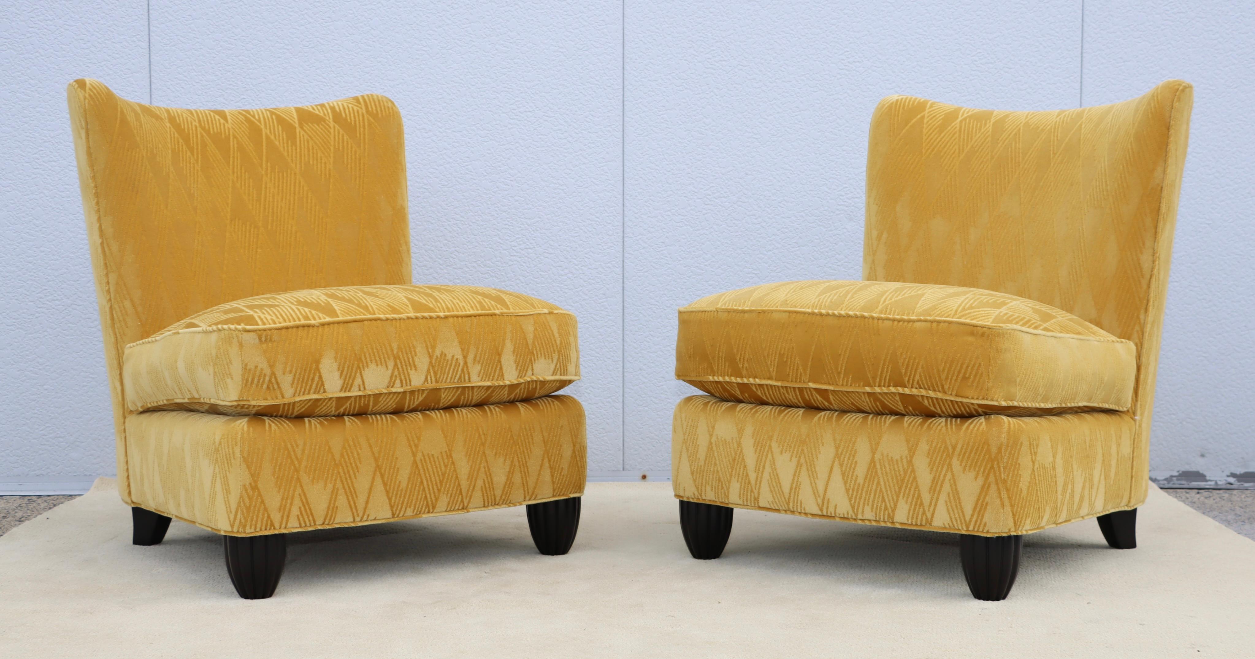 Mid-Century Modern Barbara Barry For Baker Slipper Chairs In Mohair Fabric For Sale
