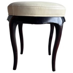 Barbara Barry for Baker Vanity Stool, Leather, Sculpted Wood Base