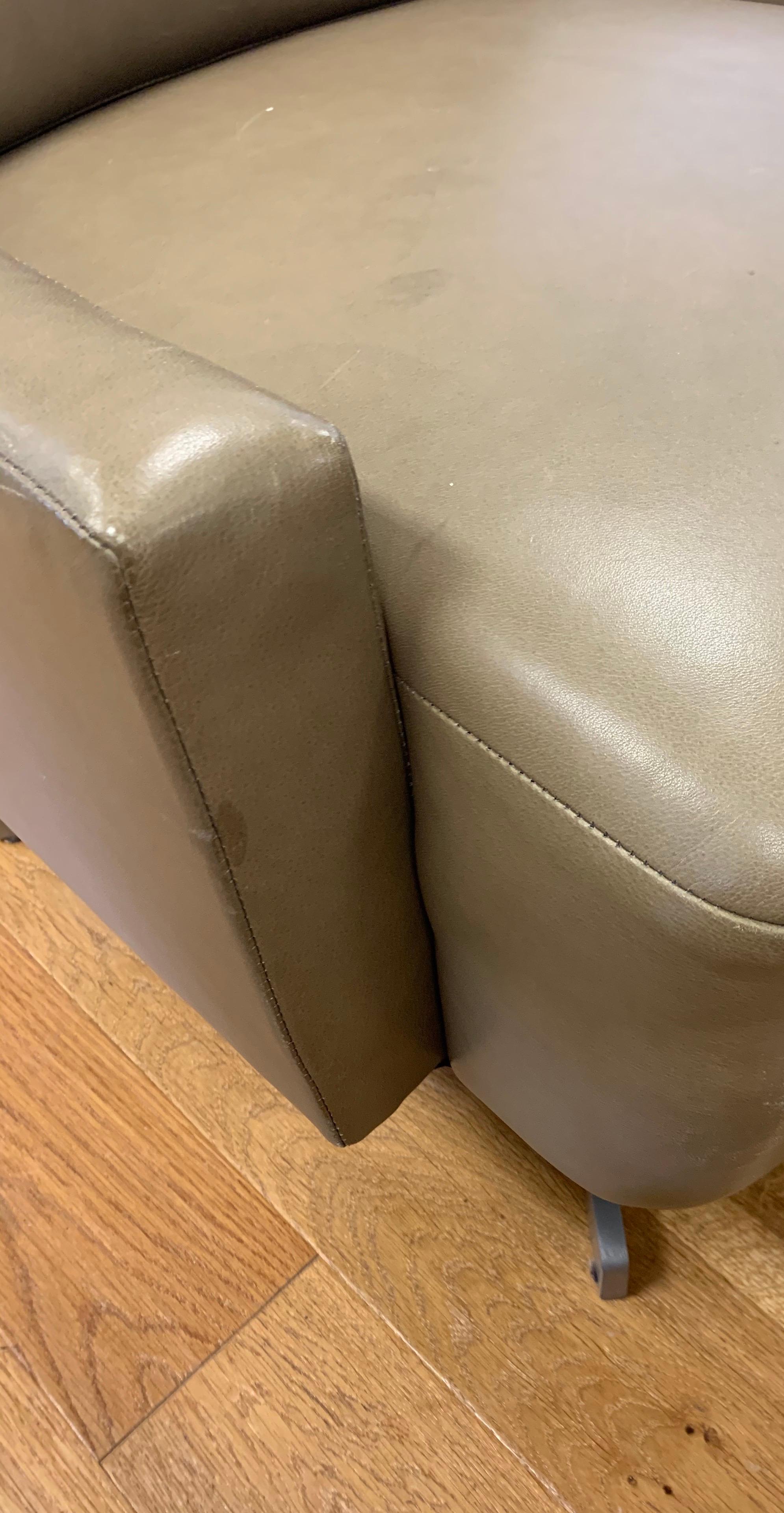 Contemporary Barbara Barry for HBF Midcentury Style Leather Swivel Chair Low Profile