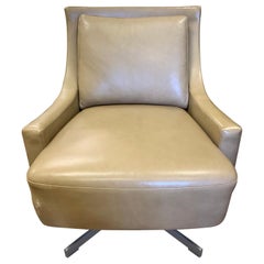 Barbara Barry for HBF Midcentury Style Leather Swivel Chair Low Profile