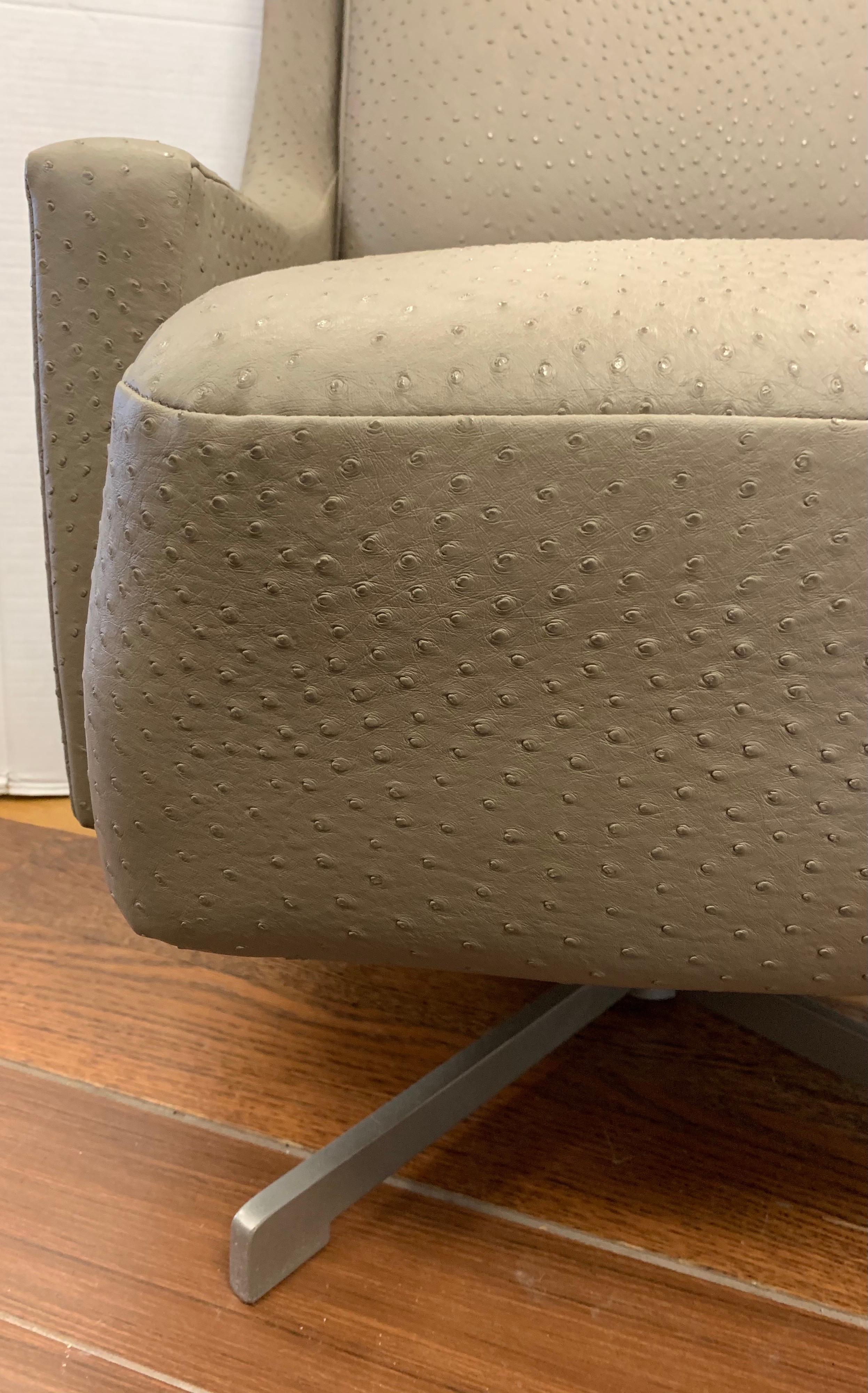 Steel Barbara Barry for HBF Newly Upholstered in Donghia Leather Swivel Chair