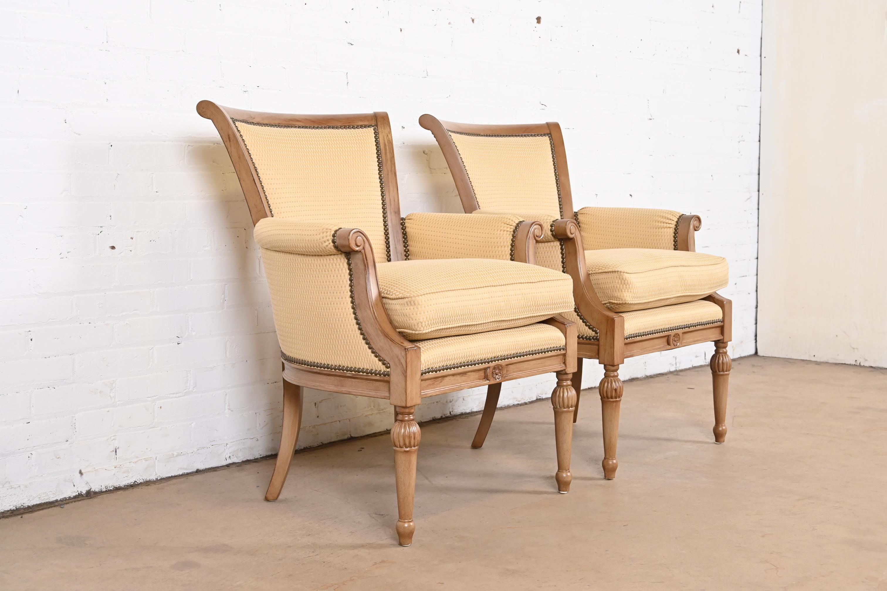 20th Century Barbara Barry for Henredon French Regency Louis XVI Bergere Chairs, Pair For Sale