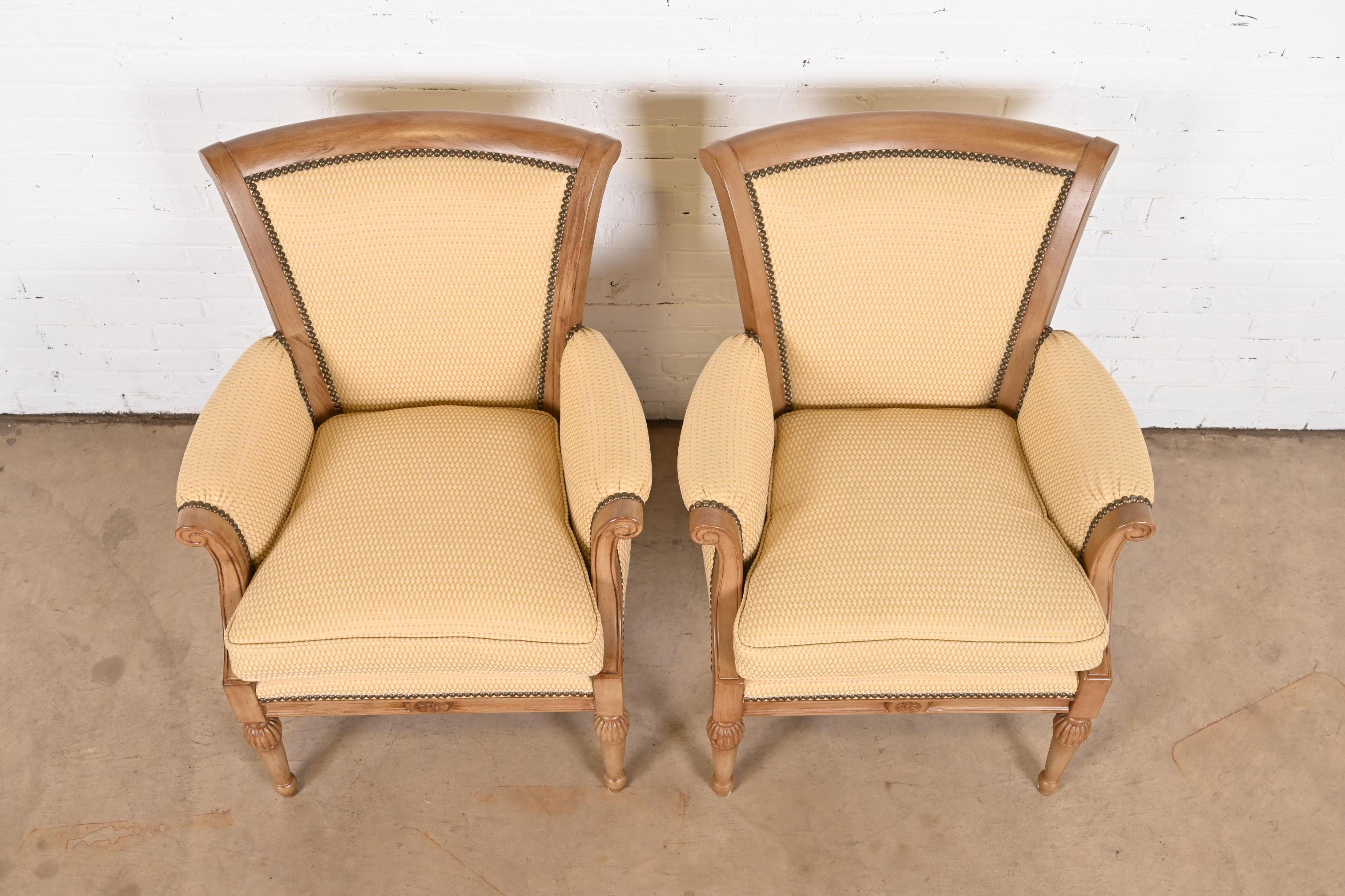 Upholstery Barbara Barry for Henredon French Regency Louis XVI Bergere Chairs, Pair For Sale