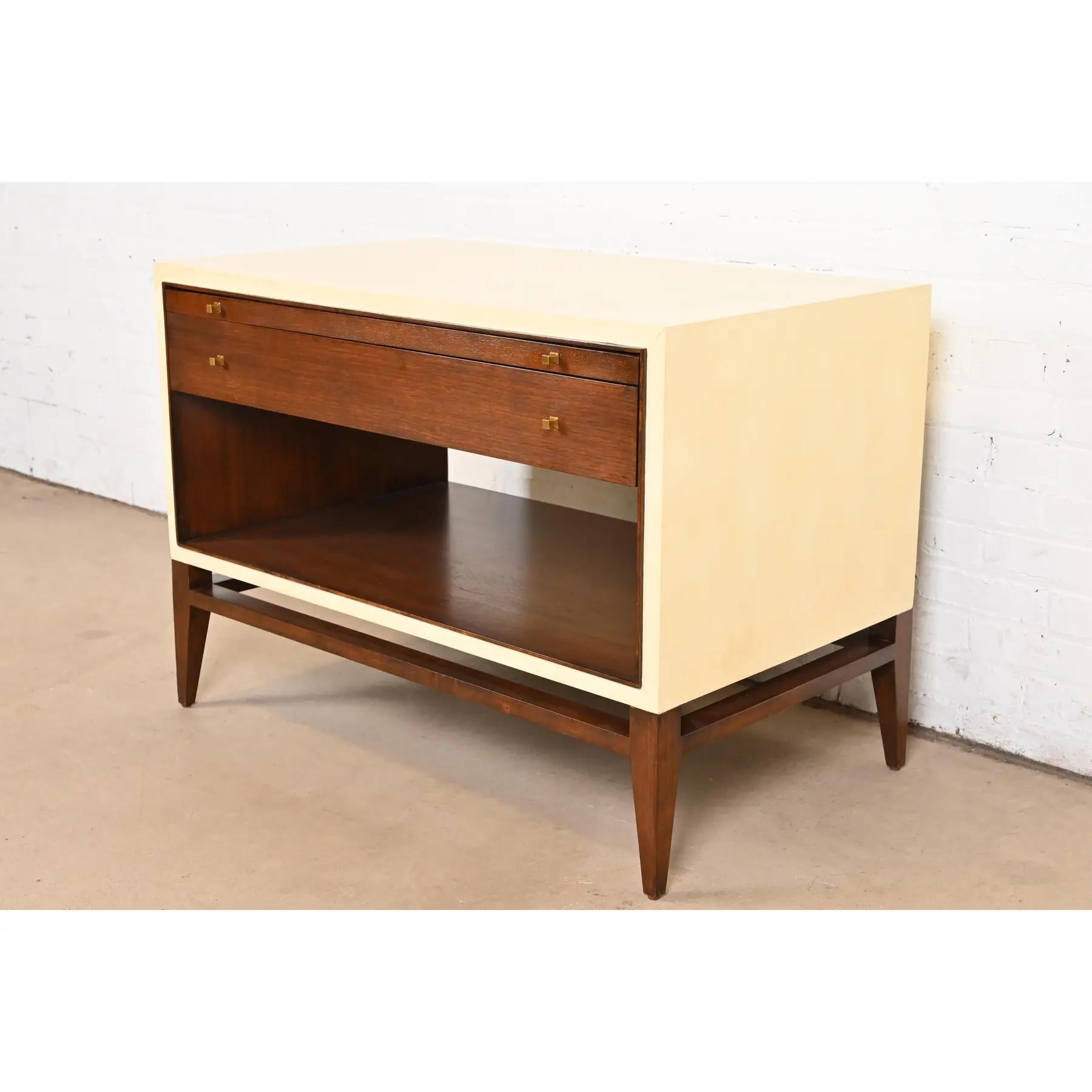 American Barbara Barry for Henredon Modern Walnut and Cream Lacquered Console Cabinet For Sale