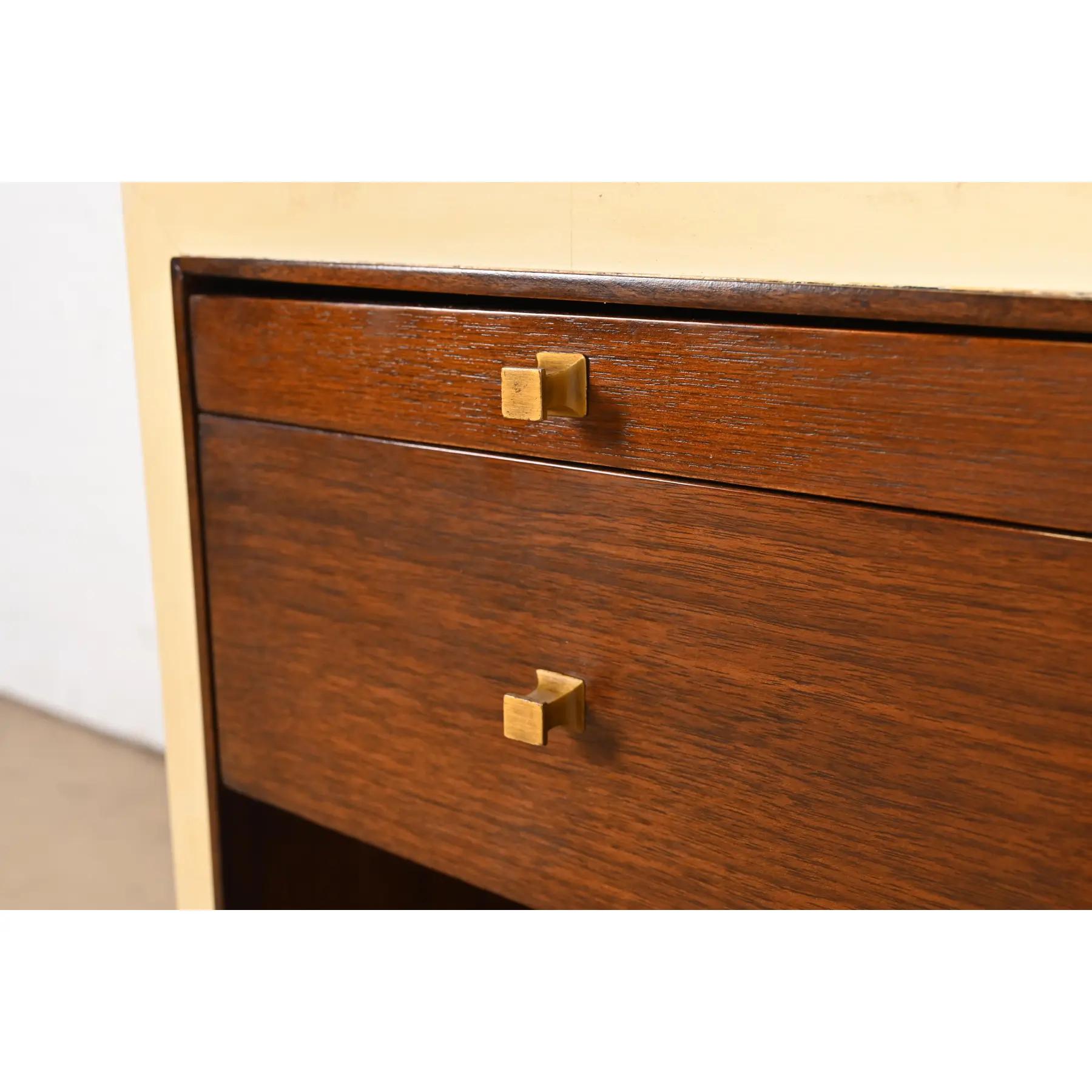Brass Barbara Barry for Henredon Modern Walnut and Cream Lacquered Console Cabinet For Sale
