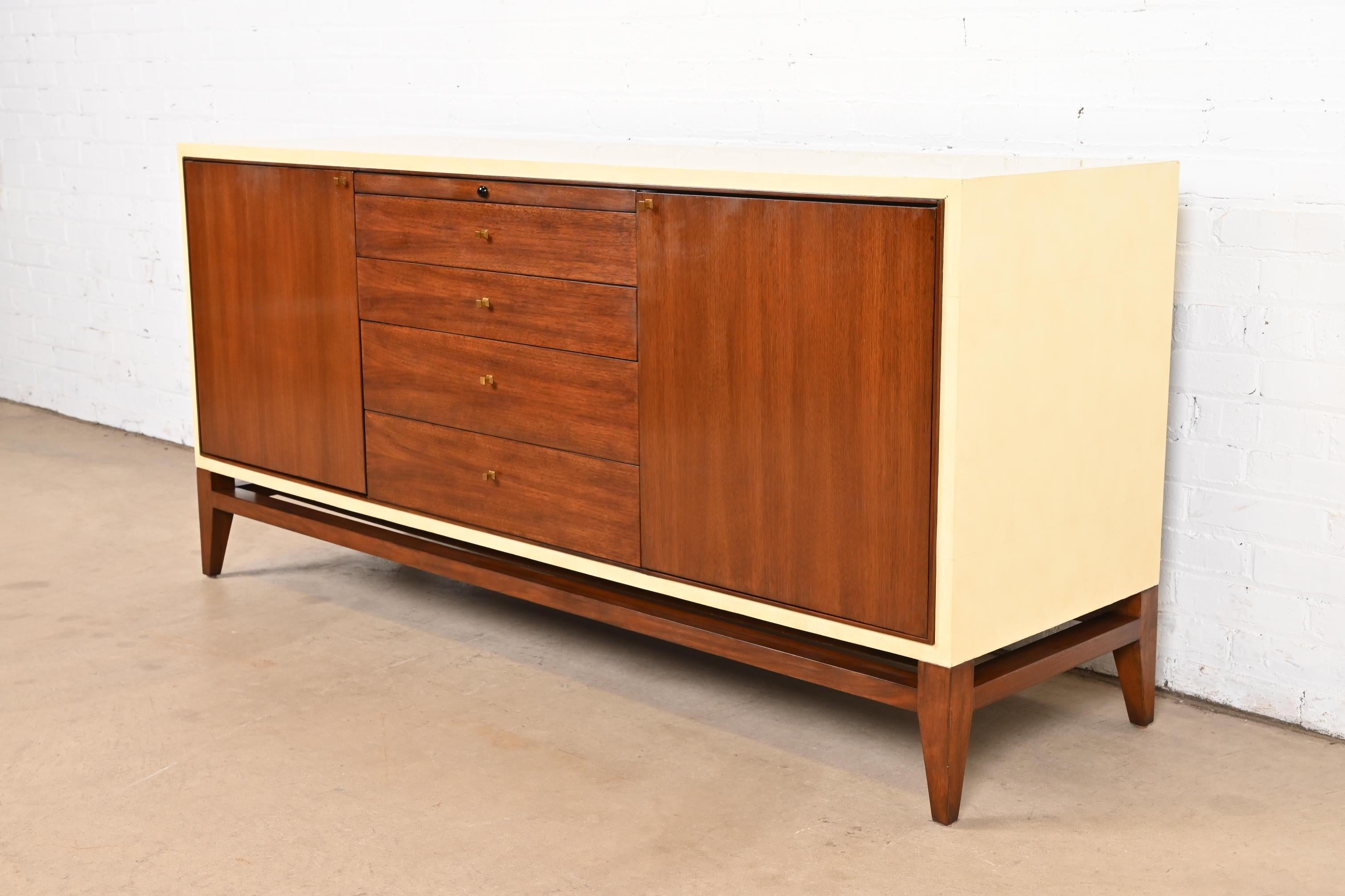Philippine Barbara Barry for Henredon Modern Walnut and Cream Lacquered Sideboard Credenza For Sale