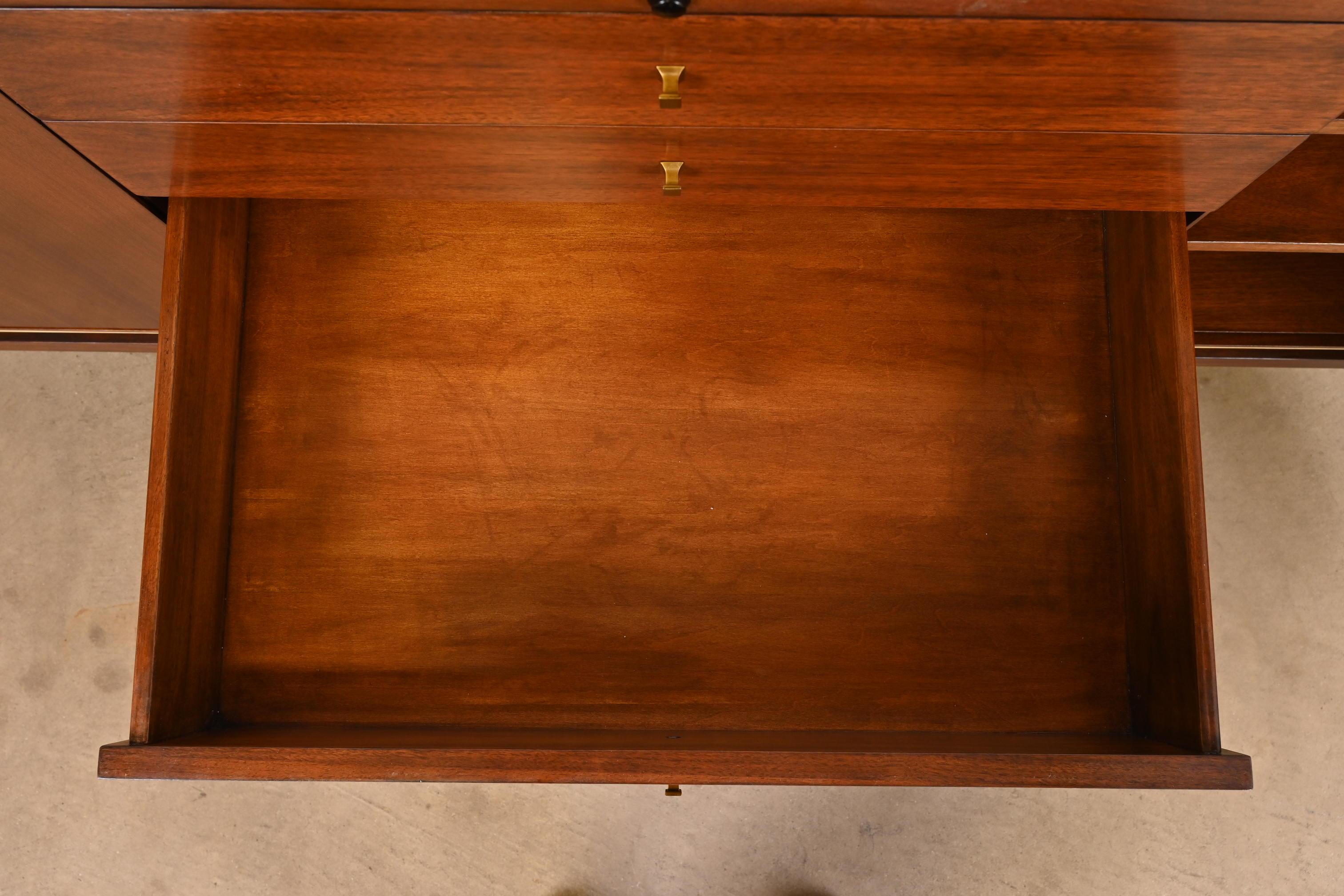 Brass Barbara Barry for Henredon Modern Walnut and Cream Lacquered Sideboard Credenza For Sale