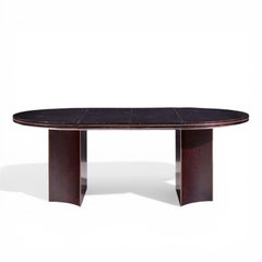 Barbara Barry for McGuire Mahogany & Brass Expanding Dining Table with 2 Leaves