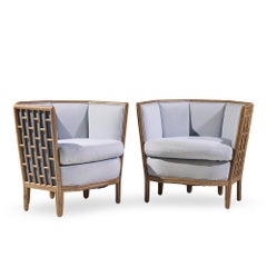 Barbara Barry for McGuire Rattan Fretwork Lounge Chairs - Pair