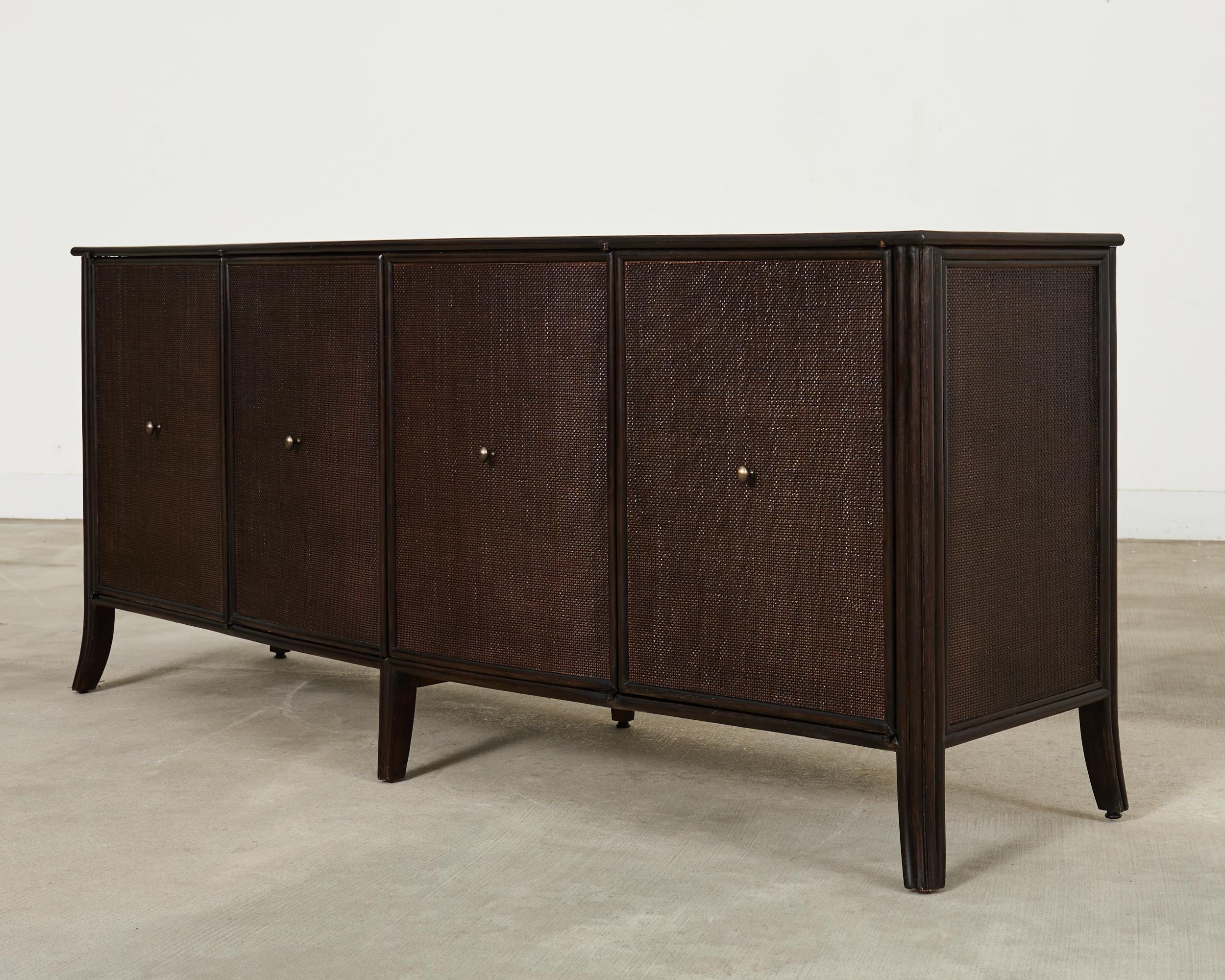 Hand-Crafted Barbara Barry for McGuire Rattan Oak Raffia Sideboard Buffet For Sale