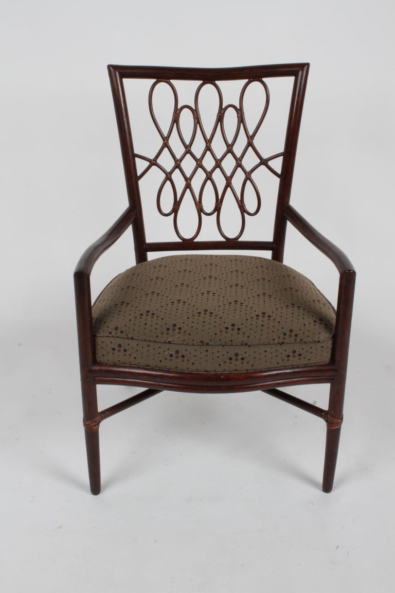 Hollywood Regency Barbara Barry for McGuire Rattan or Wicker Arm Desk, Dining or Occasional Chair For Sale