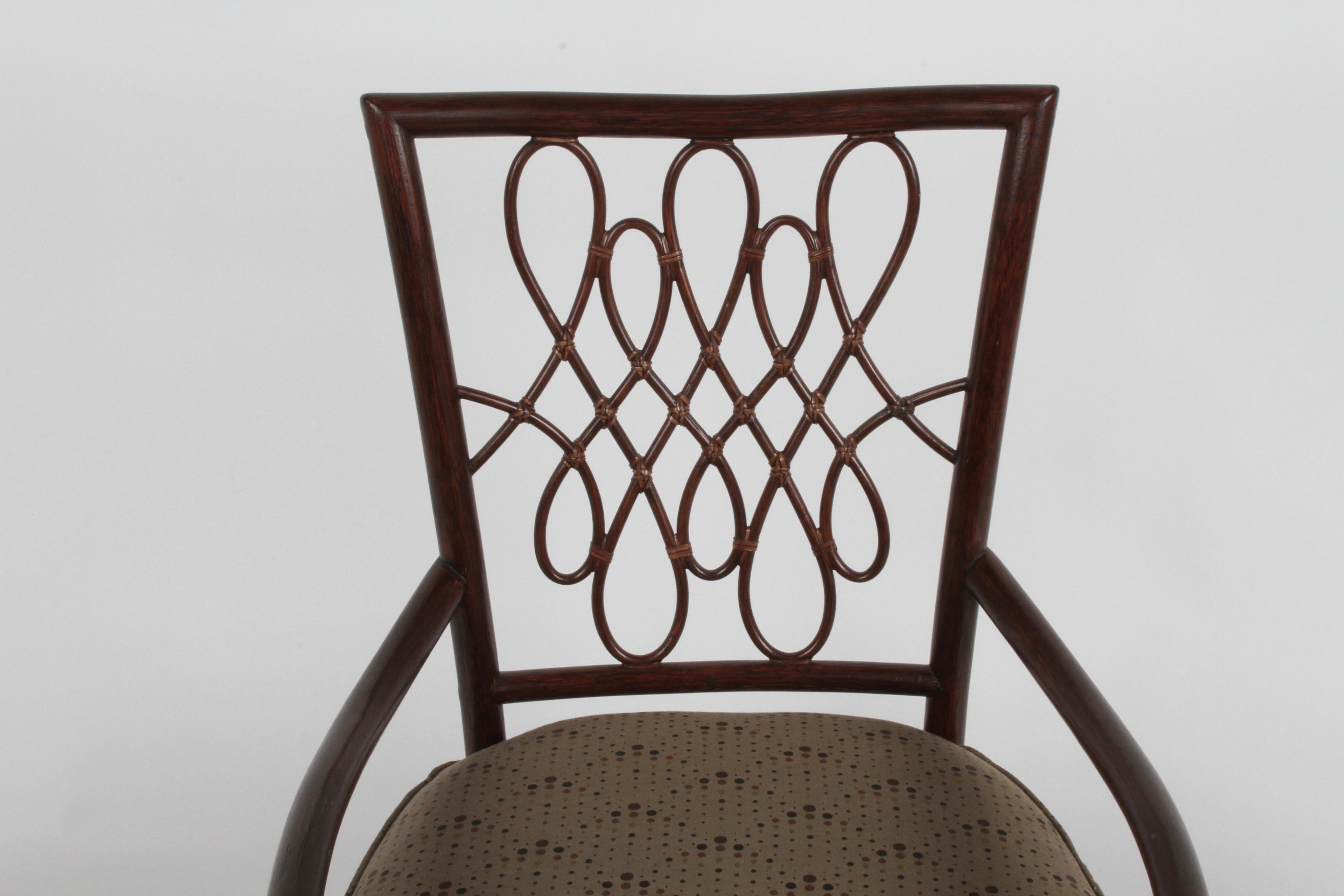 Unknown Barbara Barry for McGuire Rattan or Wicker Arm Desk, Dining or Occasional Chair For Sale