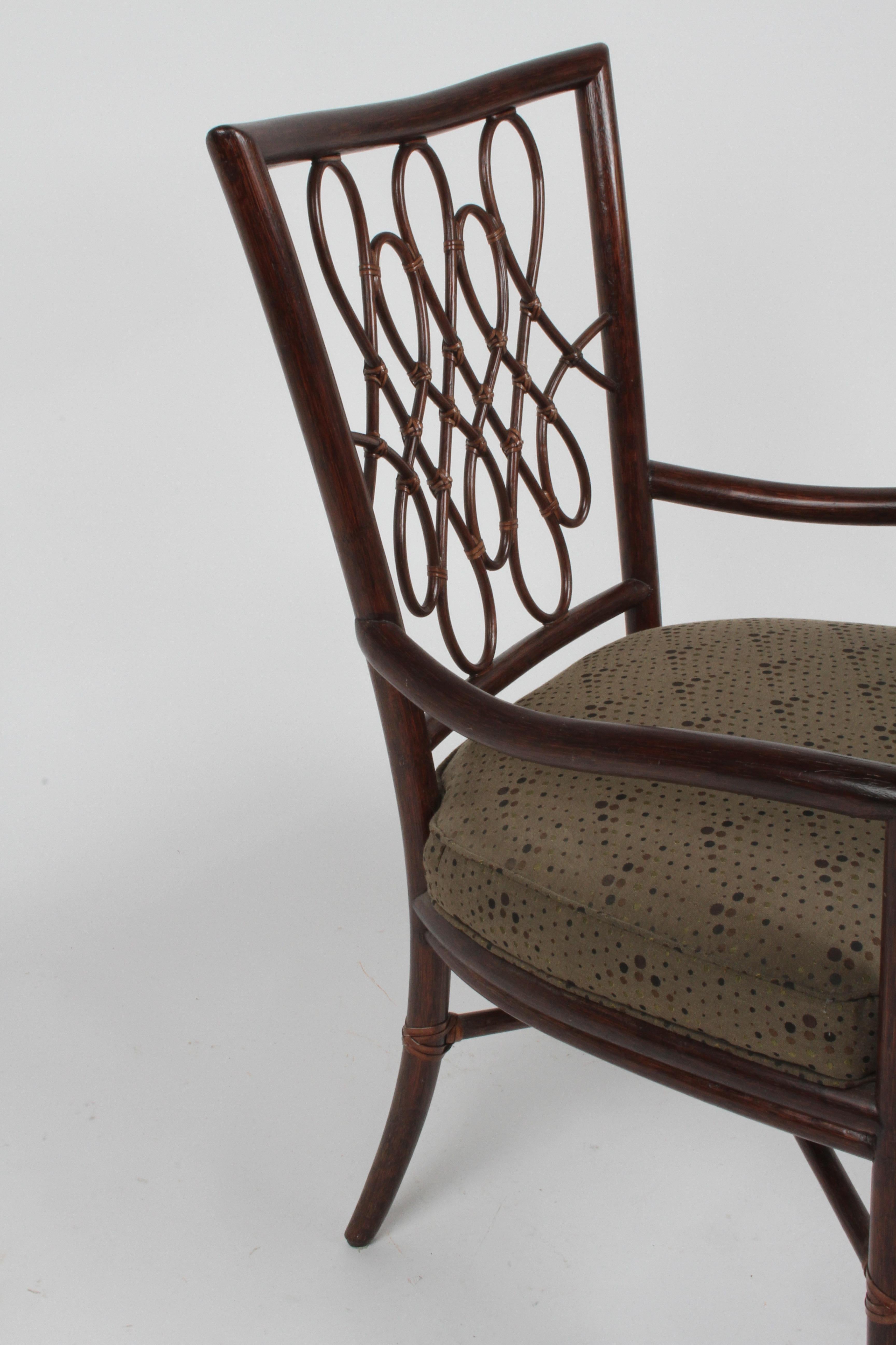 Contemporary Barbara Barry for McGuire Rattan or Wicker Arm Desk, Dining or Occasional Chair For Sale