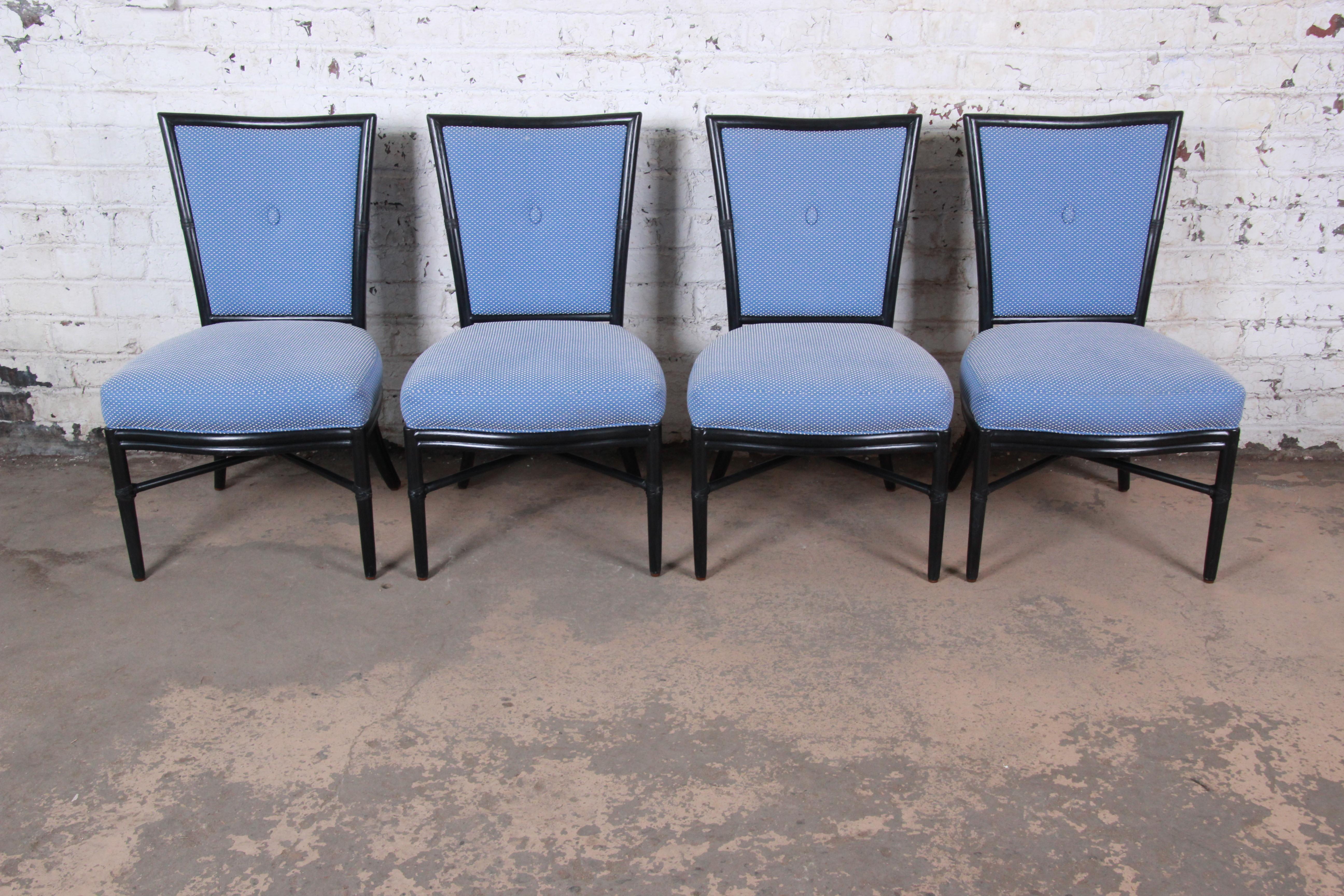A gorgeous set of bamboo rattan upholstered dining chairs

By Barbara Barry for McGuire of San Francisco

USA, circa 1990s

Rattan + lacquer + upholstery

Measures: 22.5