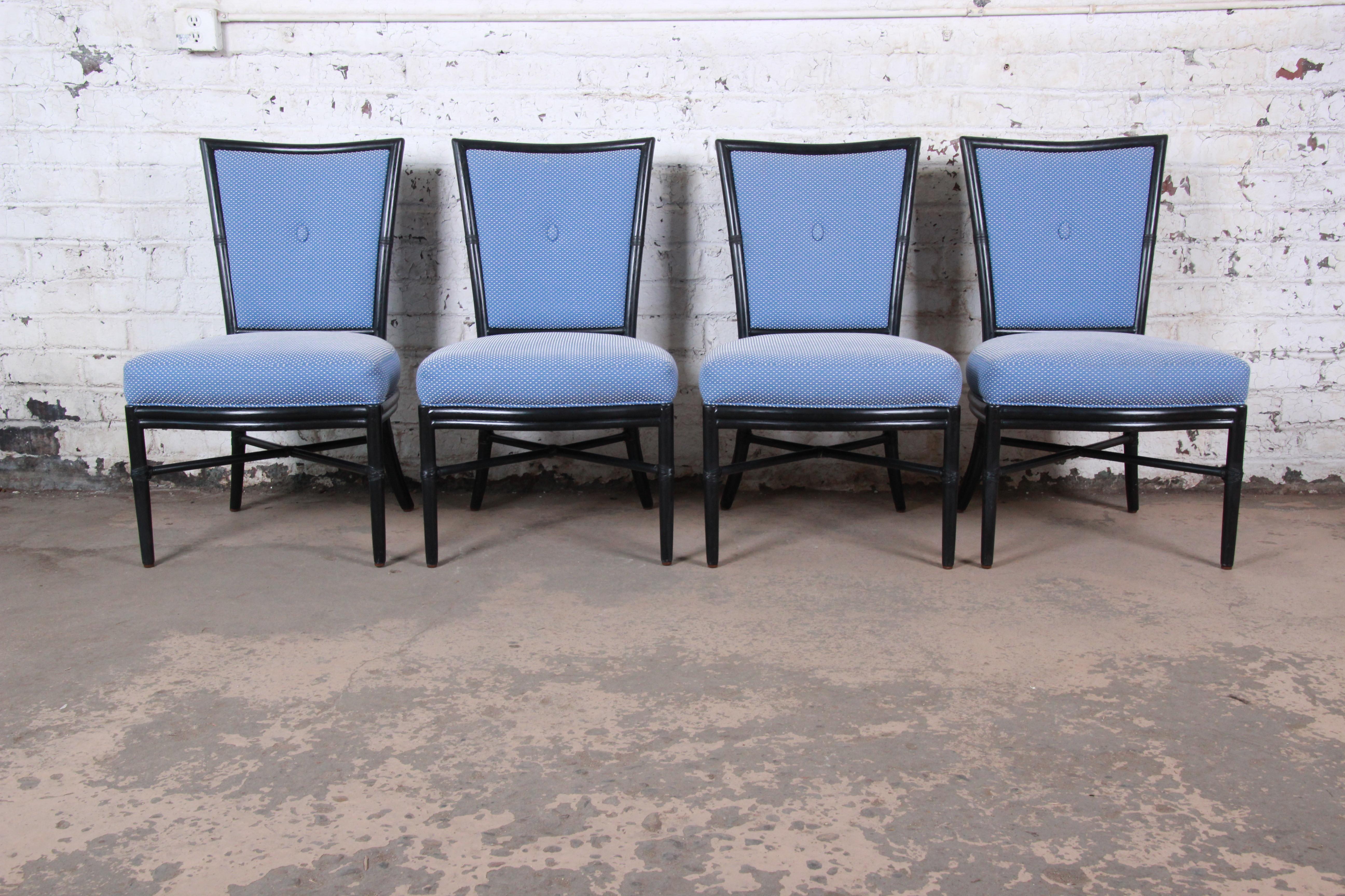 Modern Barbara Barry for McGuire Rattan Upholstered Dining Chairs, Set of Four