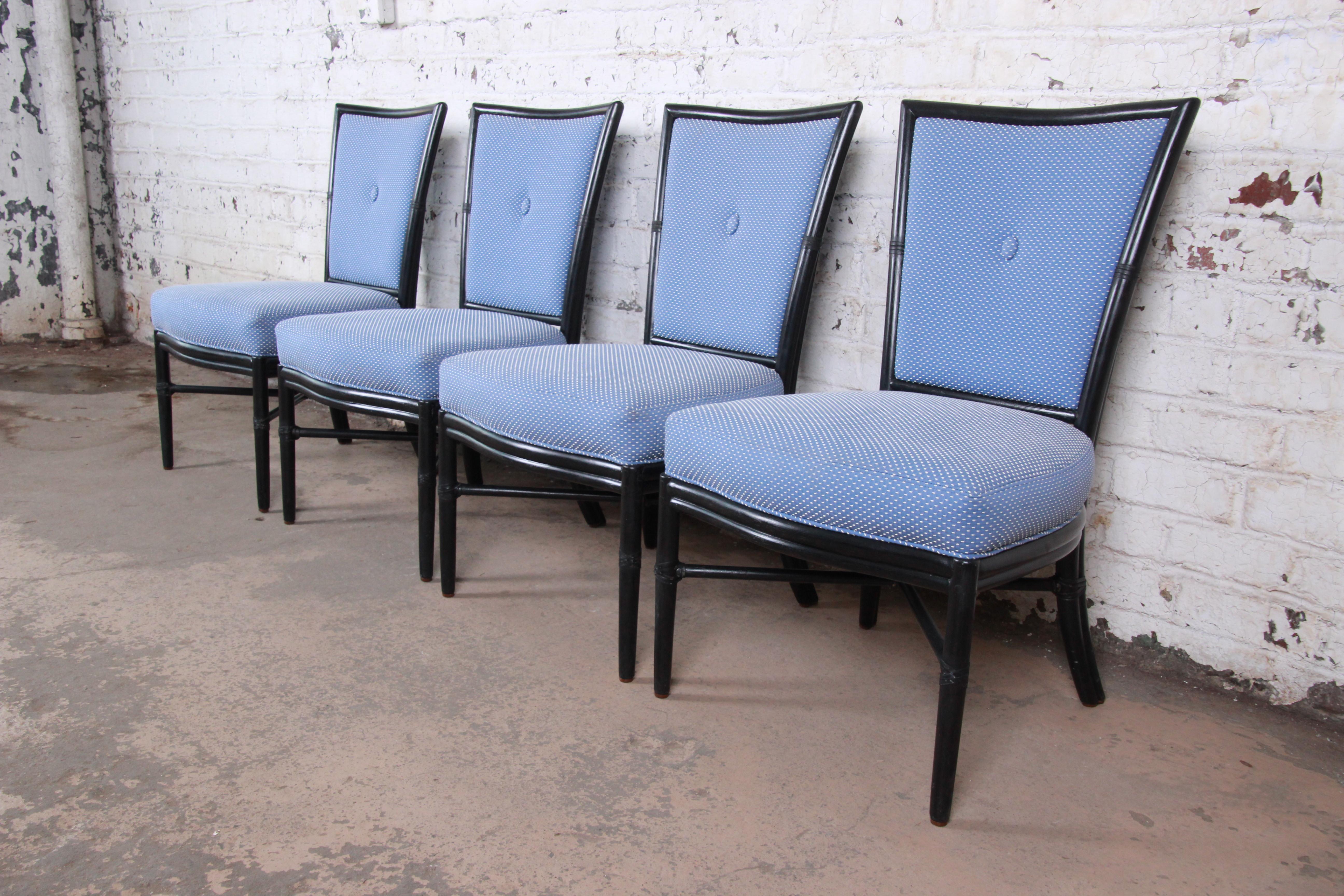 Barbara Barry for McGuire Rattan Upholstered Dining Chairs, Set of Four In Good Condition In South Bend, IN