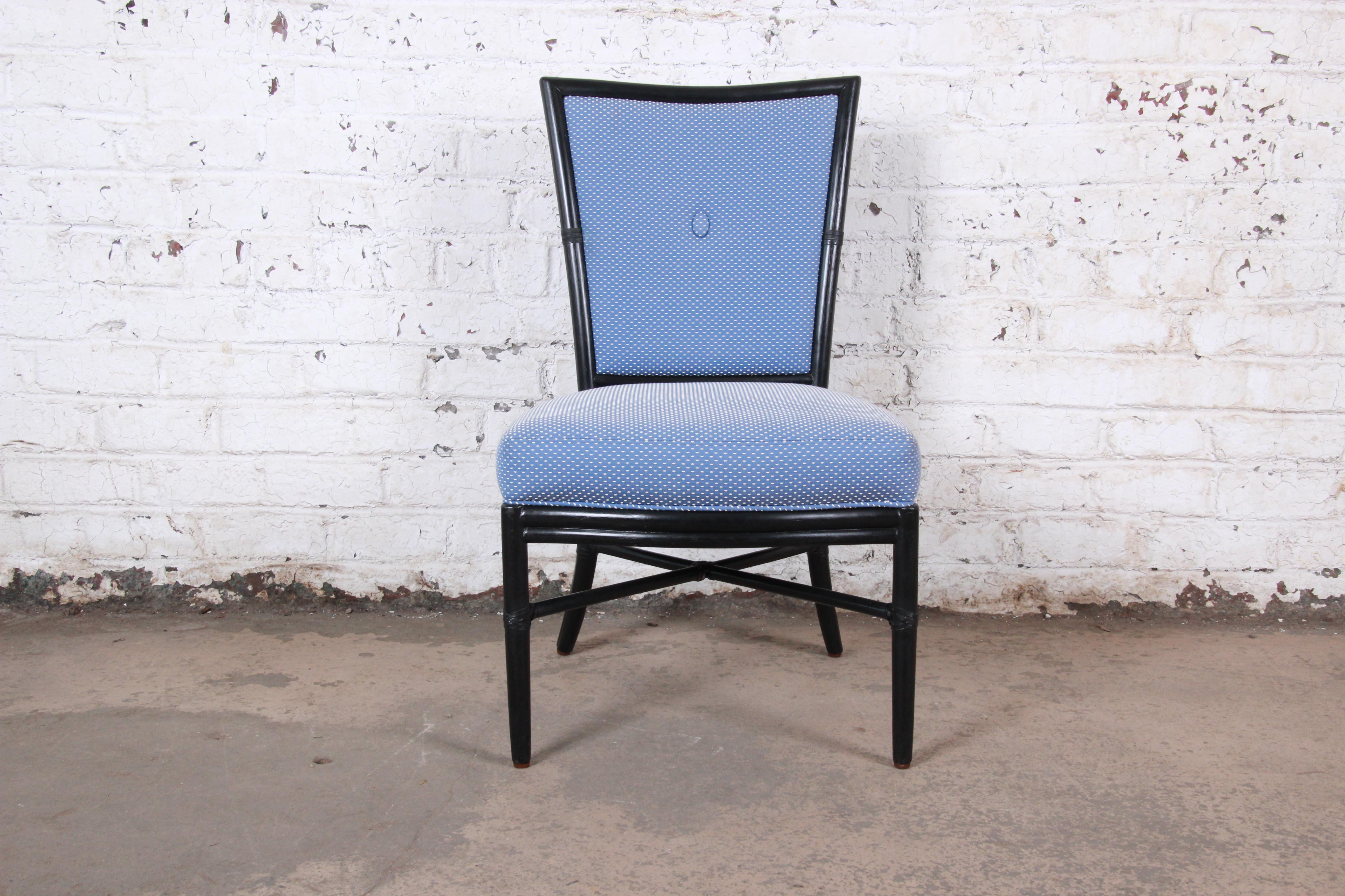20th Century Barbara Barry for McGuire Rattan Upholstered Dining Chairs, Set of Four