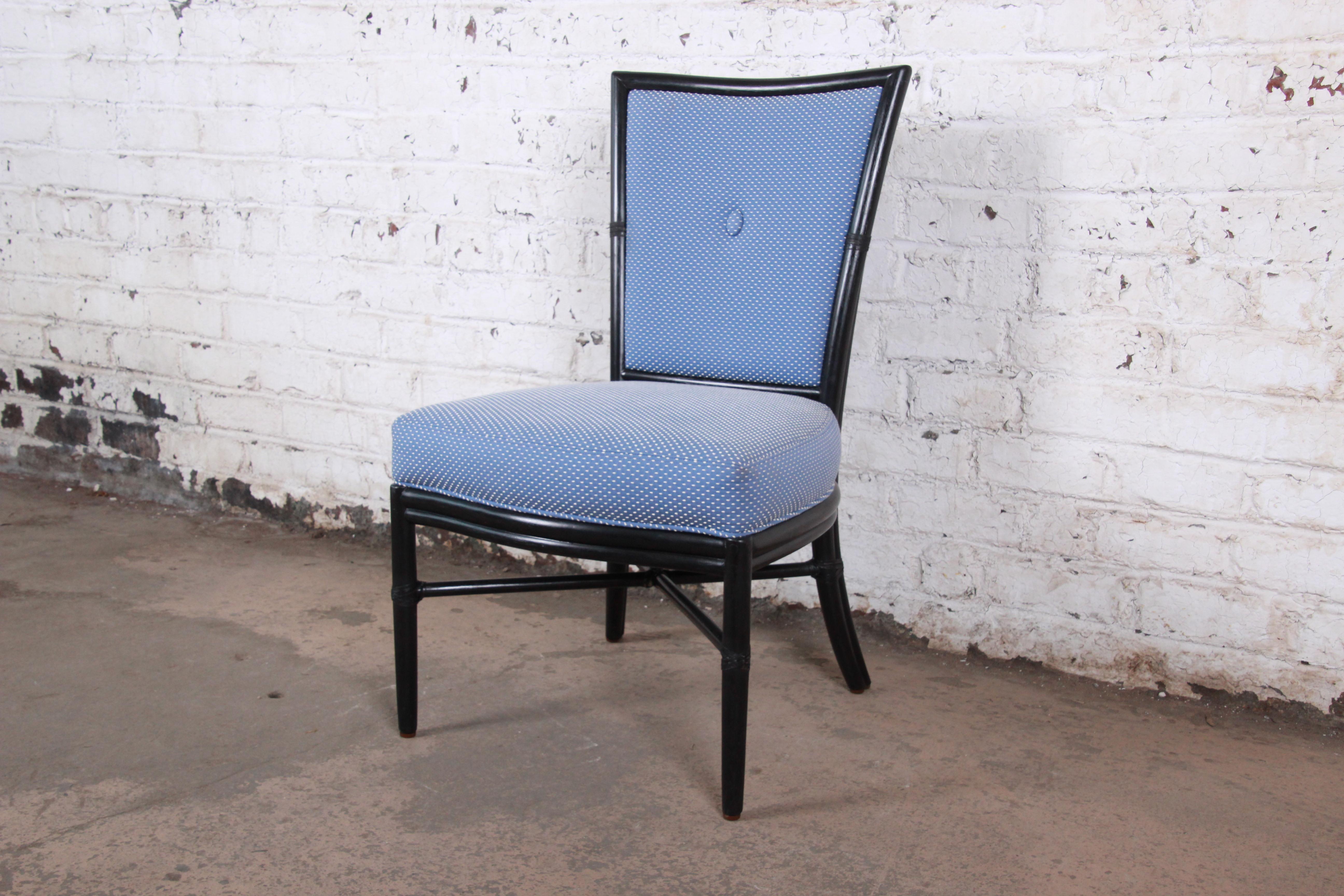 Upholstery Barbara Barry for McGuire Rattan Upholstered Dining Chairs, Set of Four