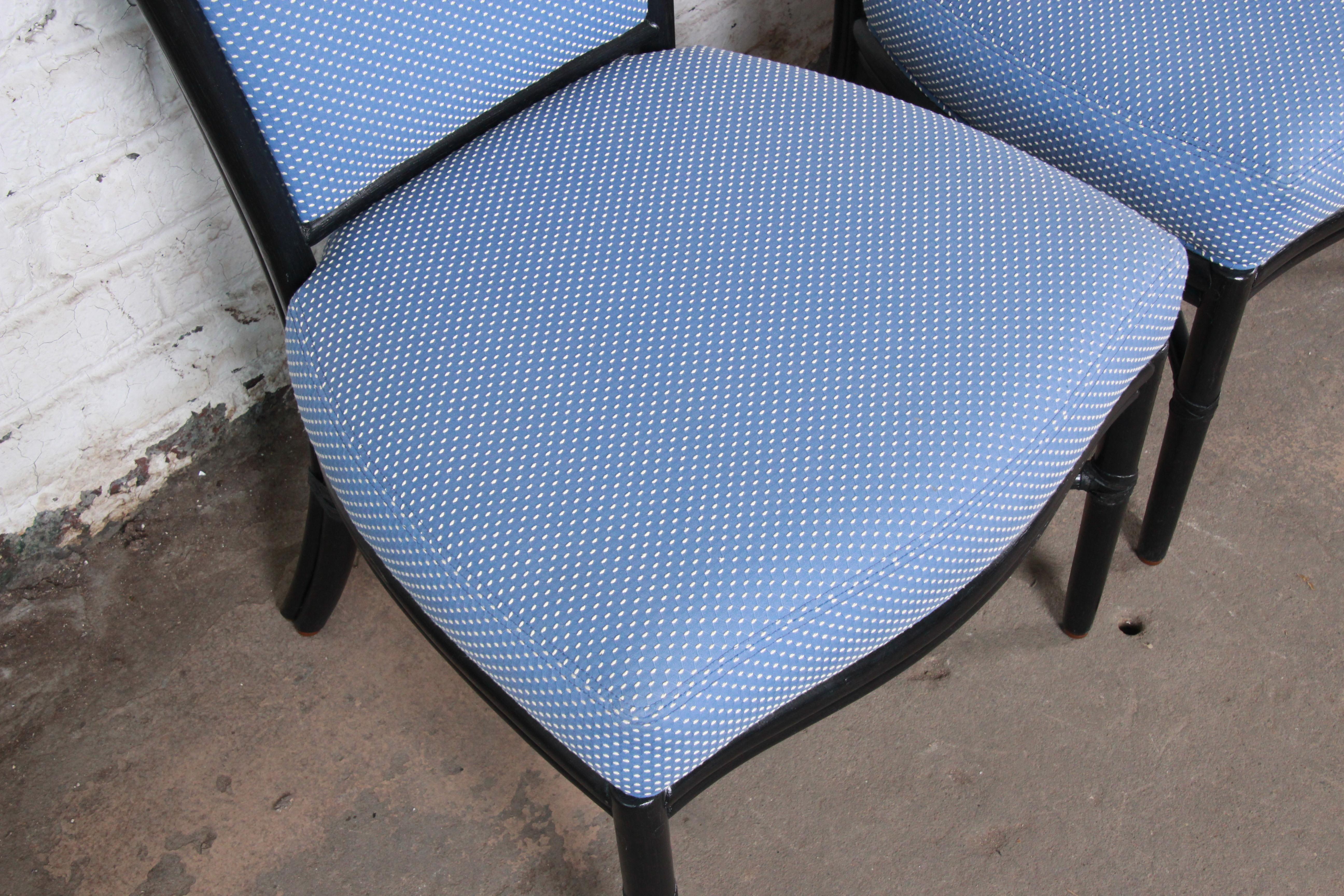 Barbara Barry for McGuire Rattan Upholstered Dining Chairs, Set of Four 2