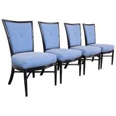 Barbara Barry for McGuire Rattan Upholstered Dining Chairs, Set of Four