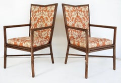 Barbara Barry McGuire Rattan Rawhide Dining Room Chairs, New Upholstery, Set 8