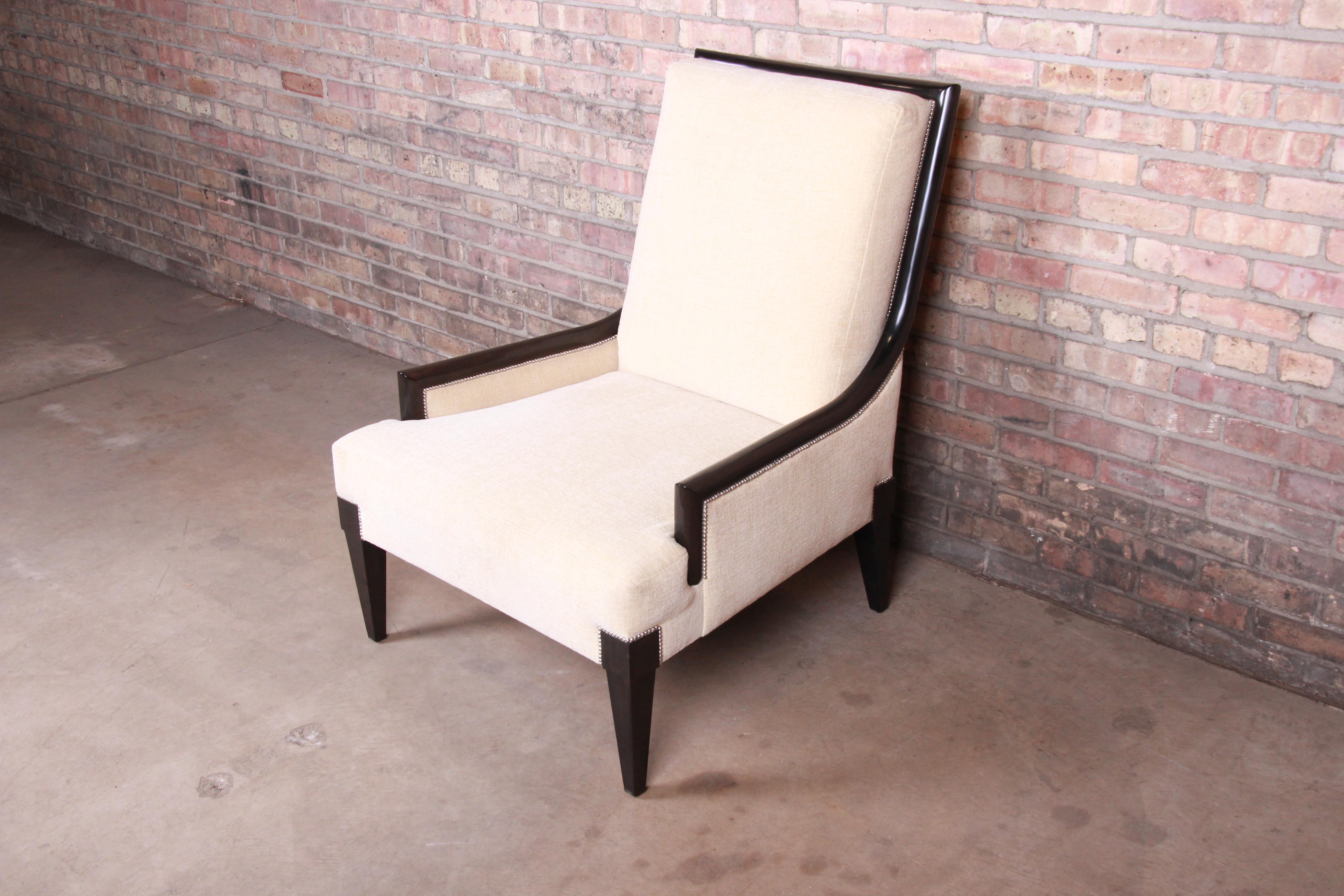 Barbara Barry Style Modern Mahogany Upholstered Lounge Chair by William Switzer In Good Condition In South Bend, IN