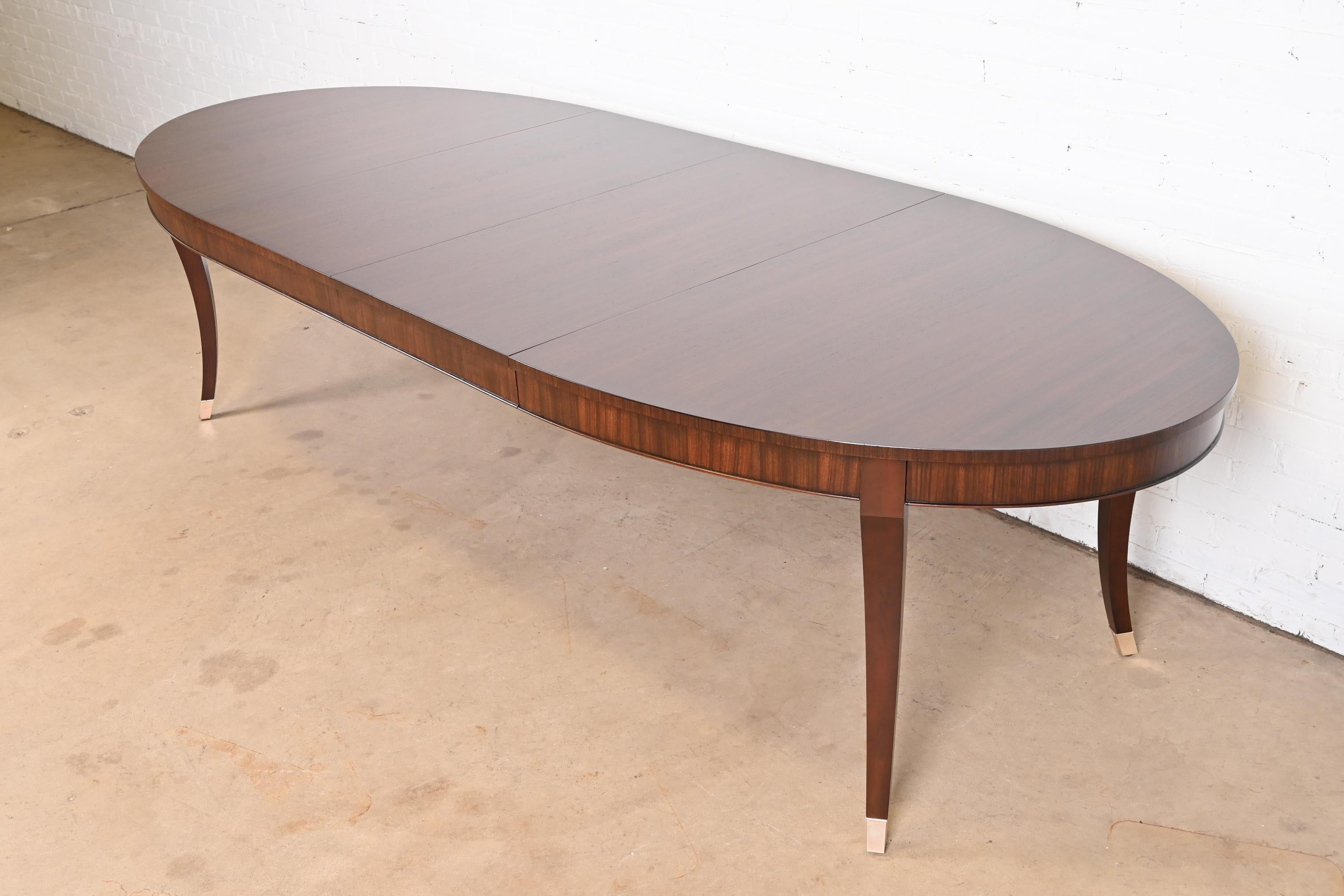 Barbara Barry Style Modern Regency Mahogany Saber Leg Extension Dining Table In Good Condition In South Bend, IN