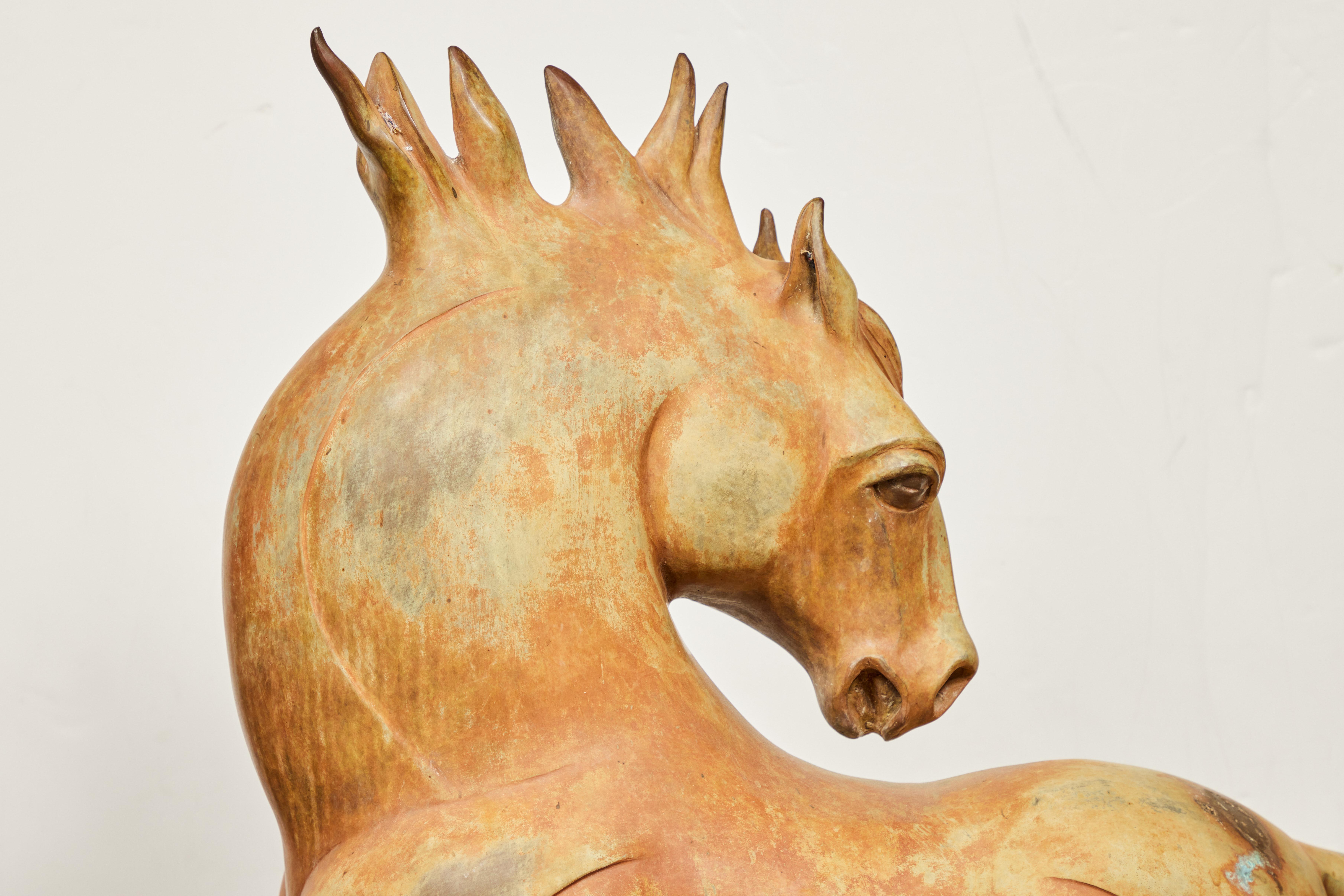 Signed Bronze Stallion Sculpture For Sale 2