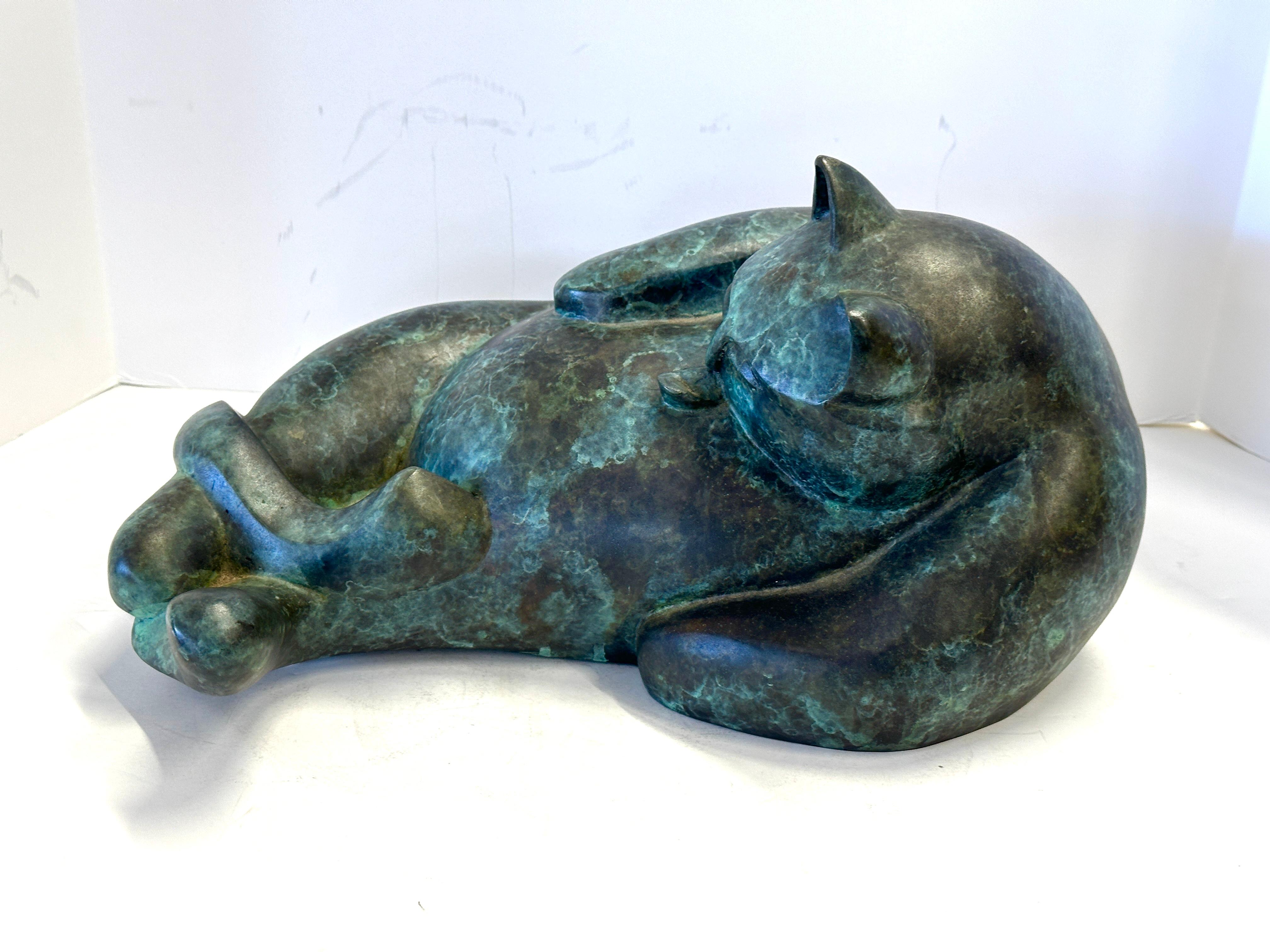 American Barbara Beretich “Tanko” Bronze Cat Sculpture 1996 For Sale