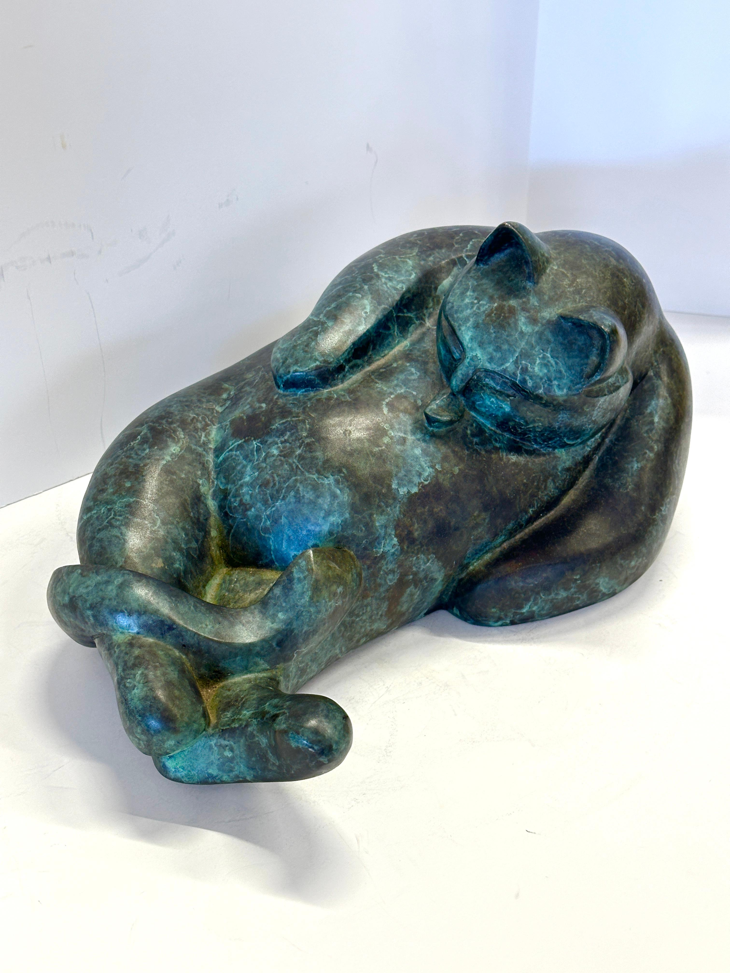 Hand-Crafted Barbara Beretich “Tanko” Bronze Cat Sculpture 1996 For Sale