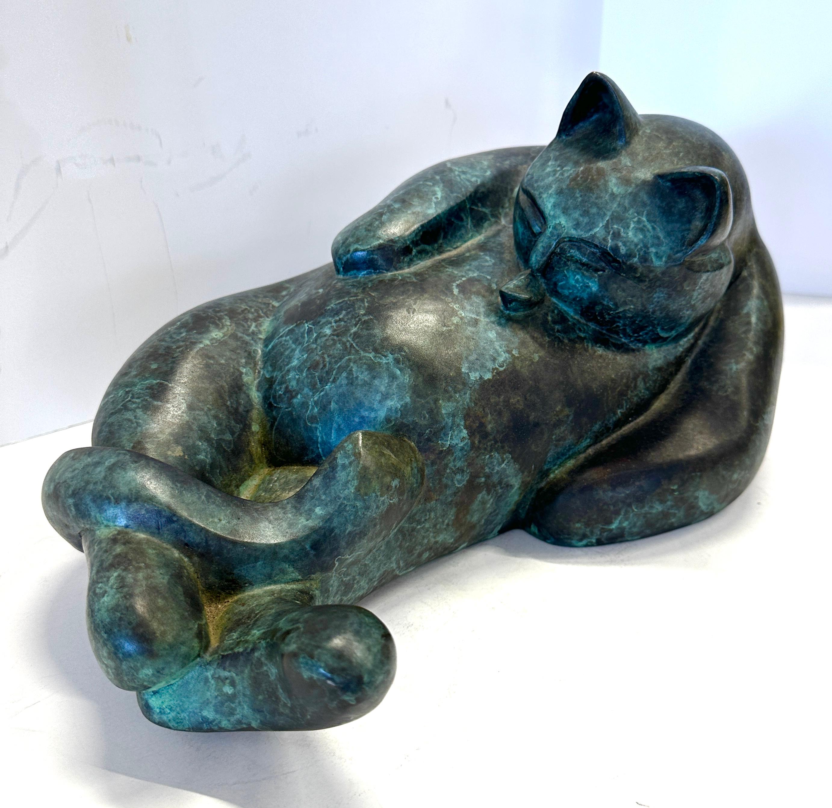 Barbara Beretich Tanko, Bronzeskulptur einer Katze, Skulptur 1996 im Zustand „Gut“ im Angebot in Palm Springs, CA