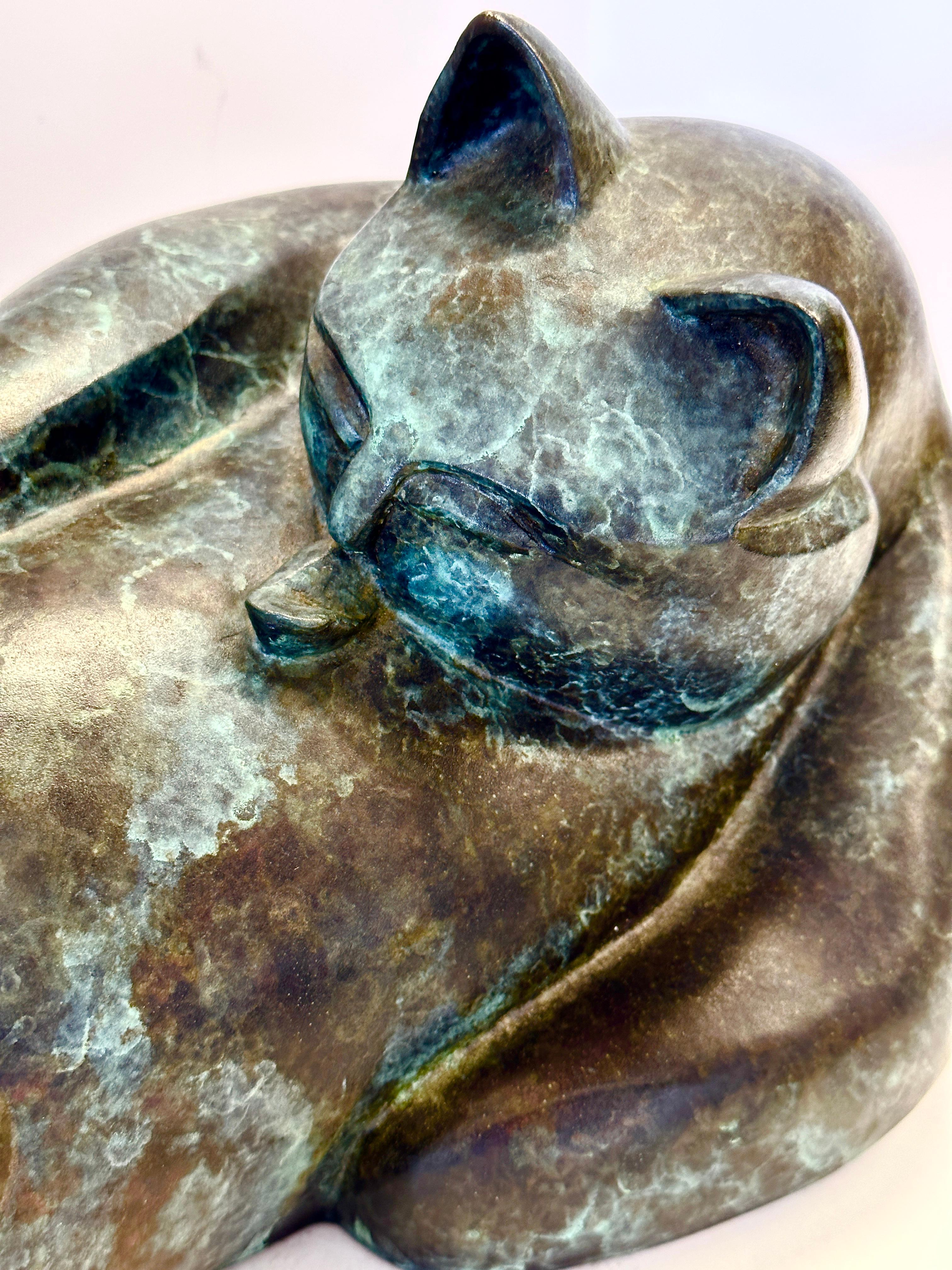 Late 20th Century Barbara Beretich “Tanko” Bronze Cat Sculpture 1996 For Sale