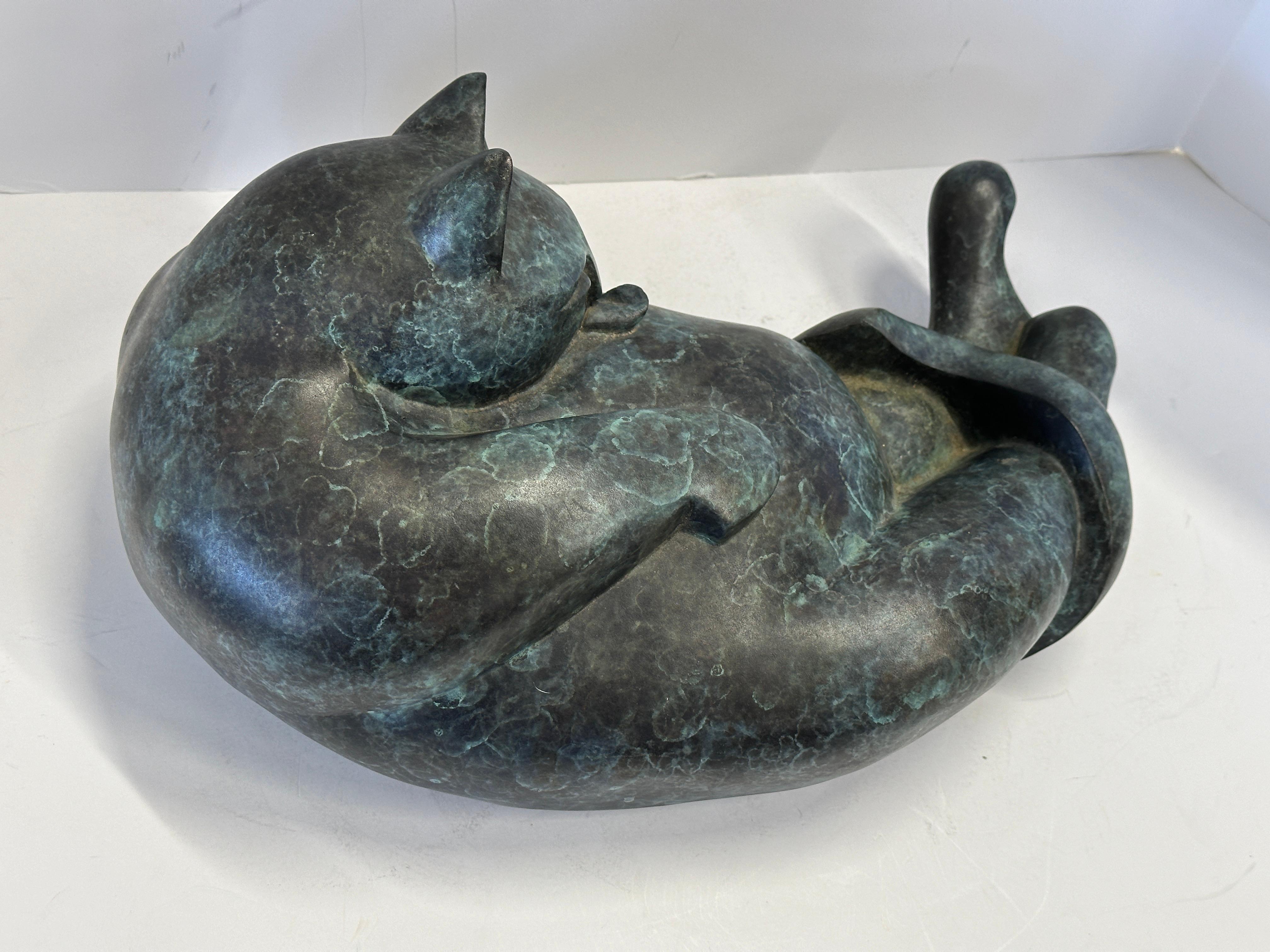 Barbara Beretich “Tanko” Bronze Cat Sculpture 1996 For Sale 3