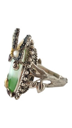Barbara Bixby 18K Gold/ Sterling Silver Butterfly Garden Pond Ring Size 6 #17596