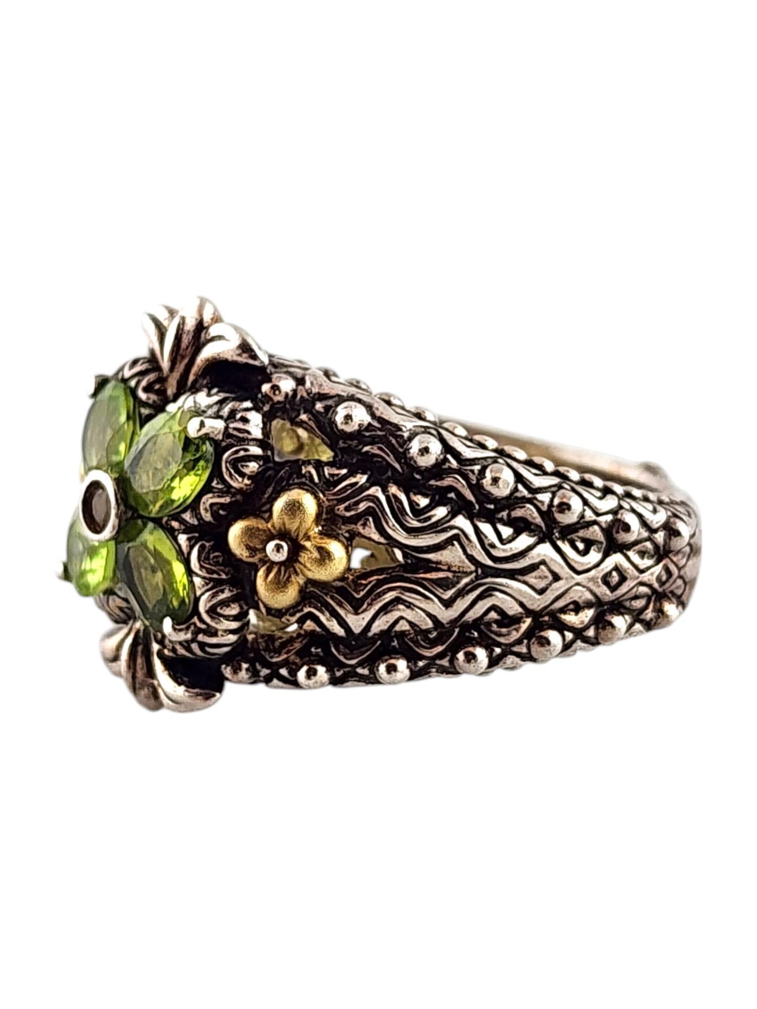 Marquise Cut Barbara Bixby 18K Yellow Gold & Sterling Silver Peridot Flower Ring #20100 For Sale
