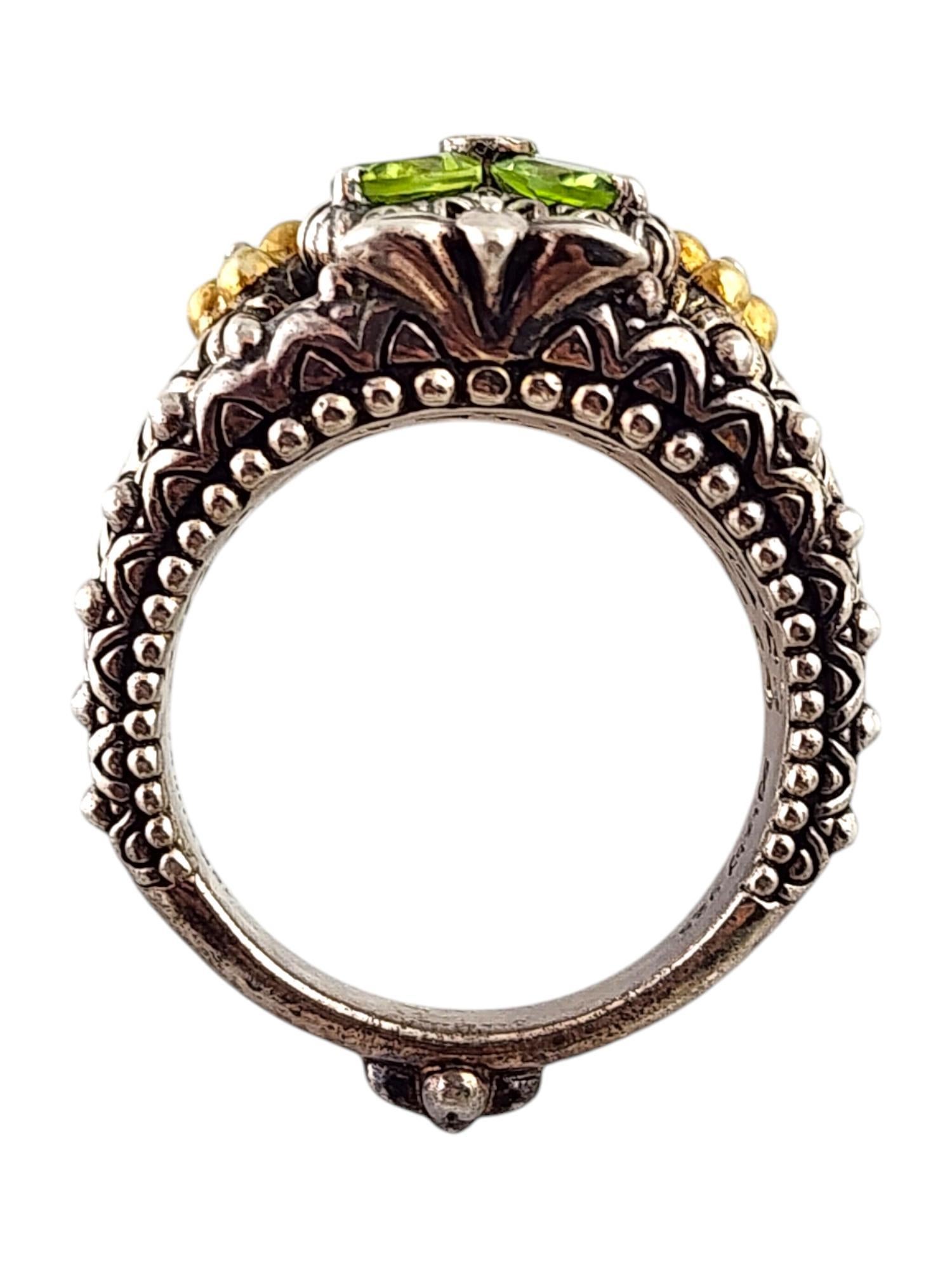 Barbara Bixby 18K Yellow Gold & Sterling Silver Peridot Flower Ring #20100 In Good Condition For Sale In Washington Depot, CT