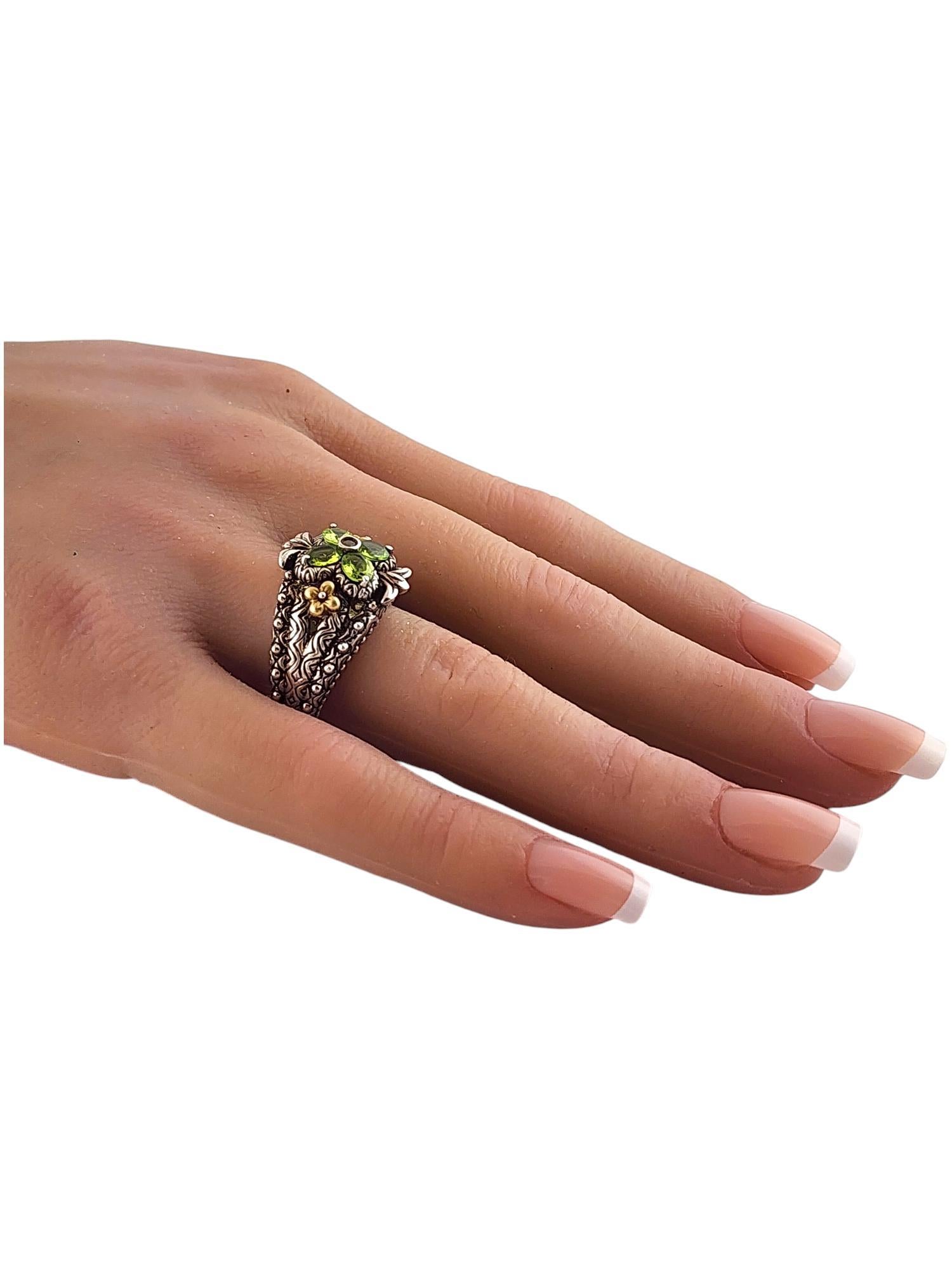 Barbara Bixby 18K Yellow Gold & Sterling Silver Peridot Flower Ring #20100 For Sale 4