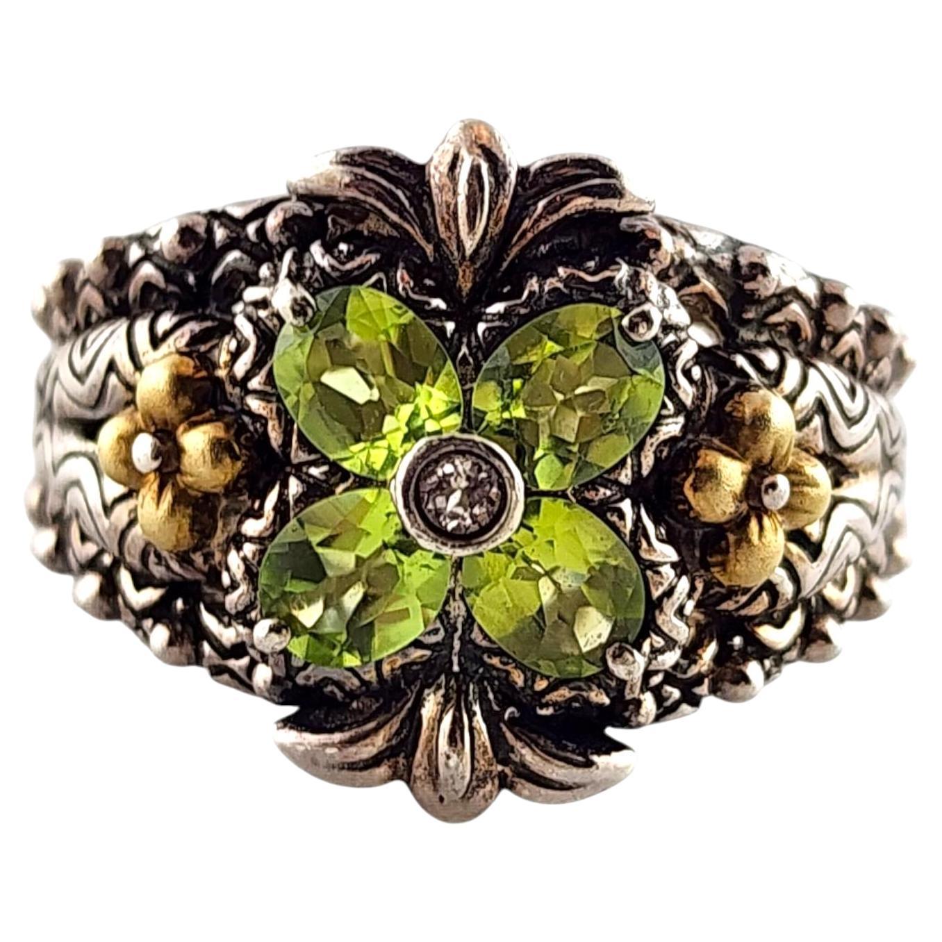 Barbara Bixby 18K Yellow Gold & Sterling Silver Peridot Flower Ring #20100