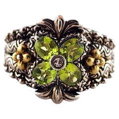 Barbara Bixby 18K Yellow Gold & Sterling Silver Peridot Flower Ring #20100