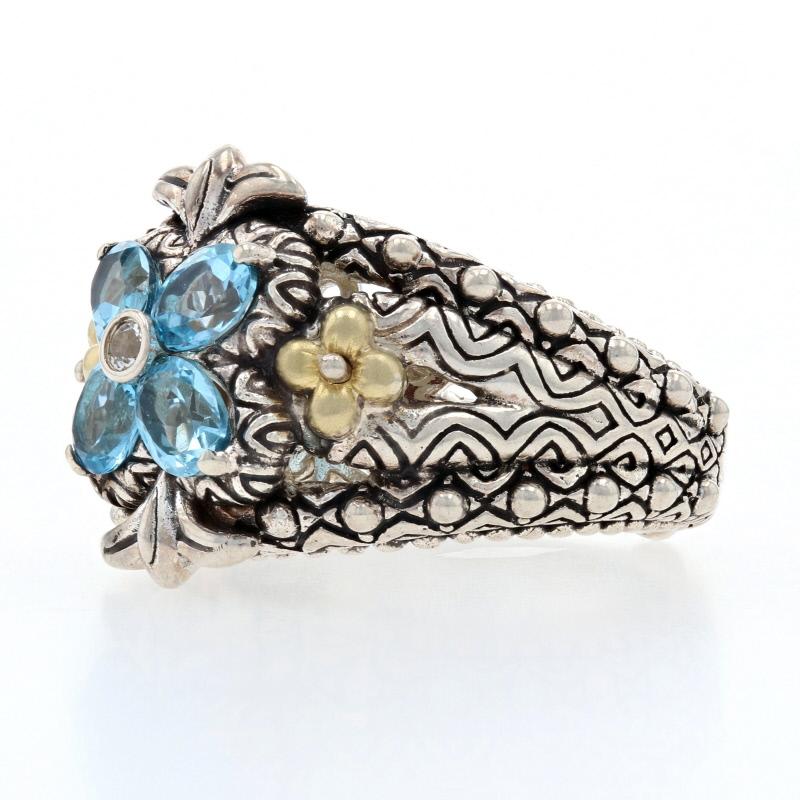 For Sale:  Barbara Bixby Blue Topaz Flower Ring Silver & Yellow Gold, 925 & 18k 2
