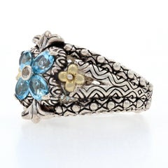 Barbara Bixby Blue Topaz Flower Ring Silver & Yellow Gold, 925 & 18k