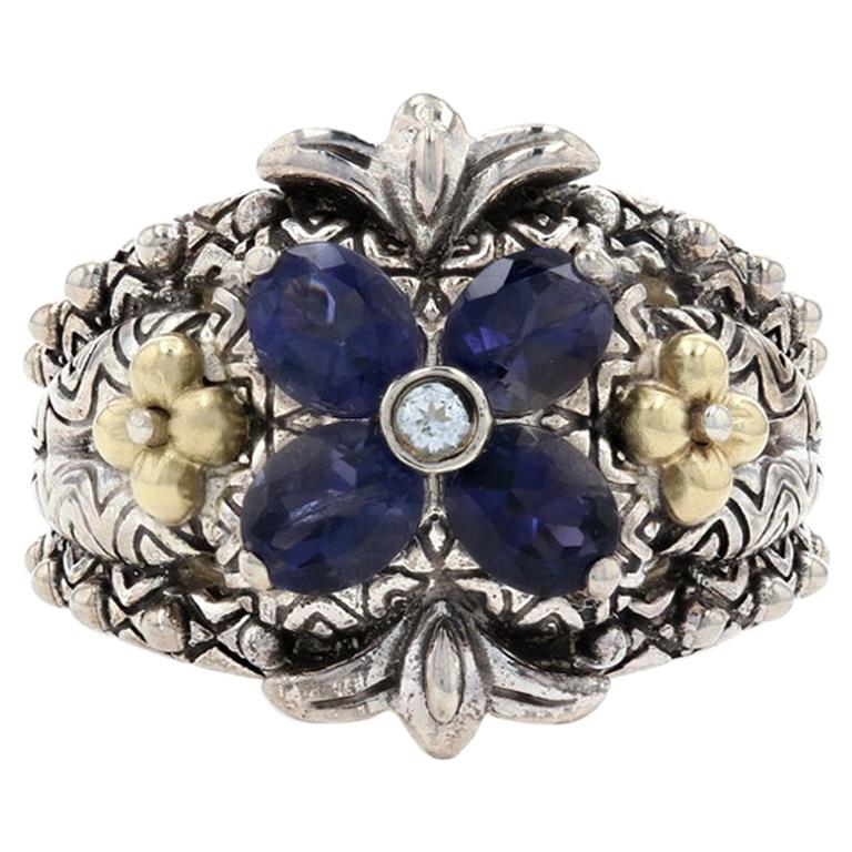 Barbara Bixby Iolite & Topaz Ring Silver & Gold, 925 & 18k Oval 1.01ctw