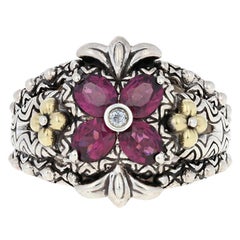 Barbara Bixby Rhodolith Granat & Topas Ring, Silber & 18k Gold Floral