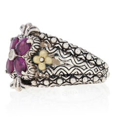 Barbara Bixby Rhodolite Garnet & White Sapphire Ring, Silver & 18k Gold Floral