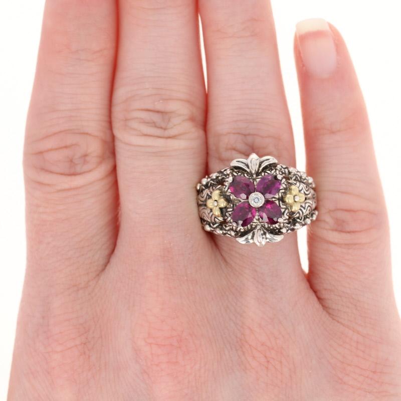 For Sale:  Barbara Bixby Rhodolite Garnet & White Topaz Ring Silver & 18k Gold 3