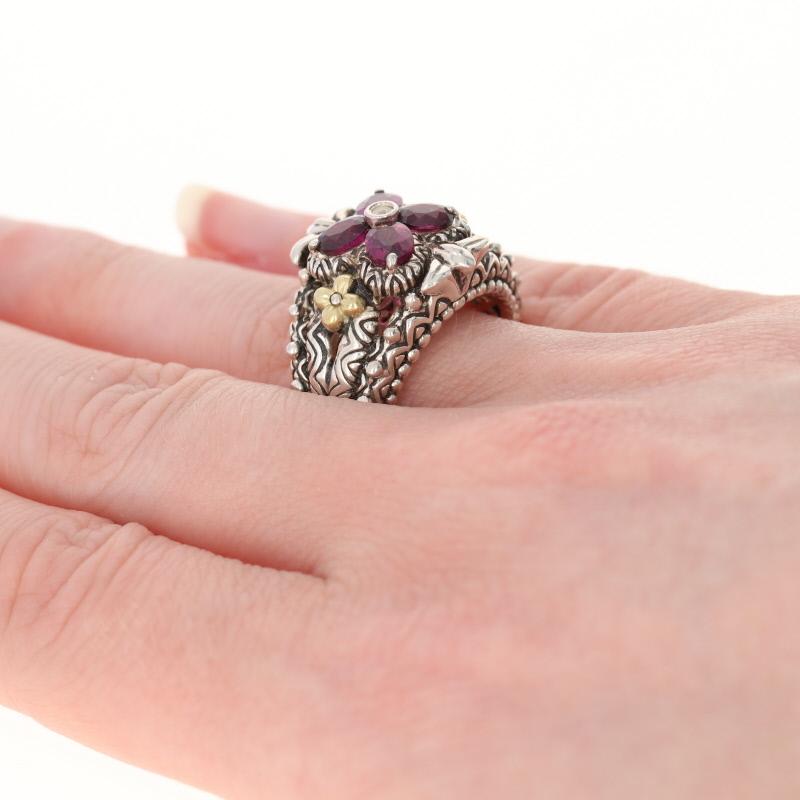 For Sale:  Barbara Bixby Rhodolite Garnet & White Topaz Ring Silver & 18k Gold 4